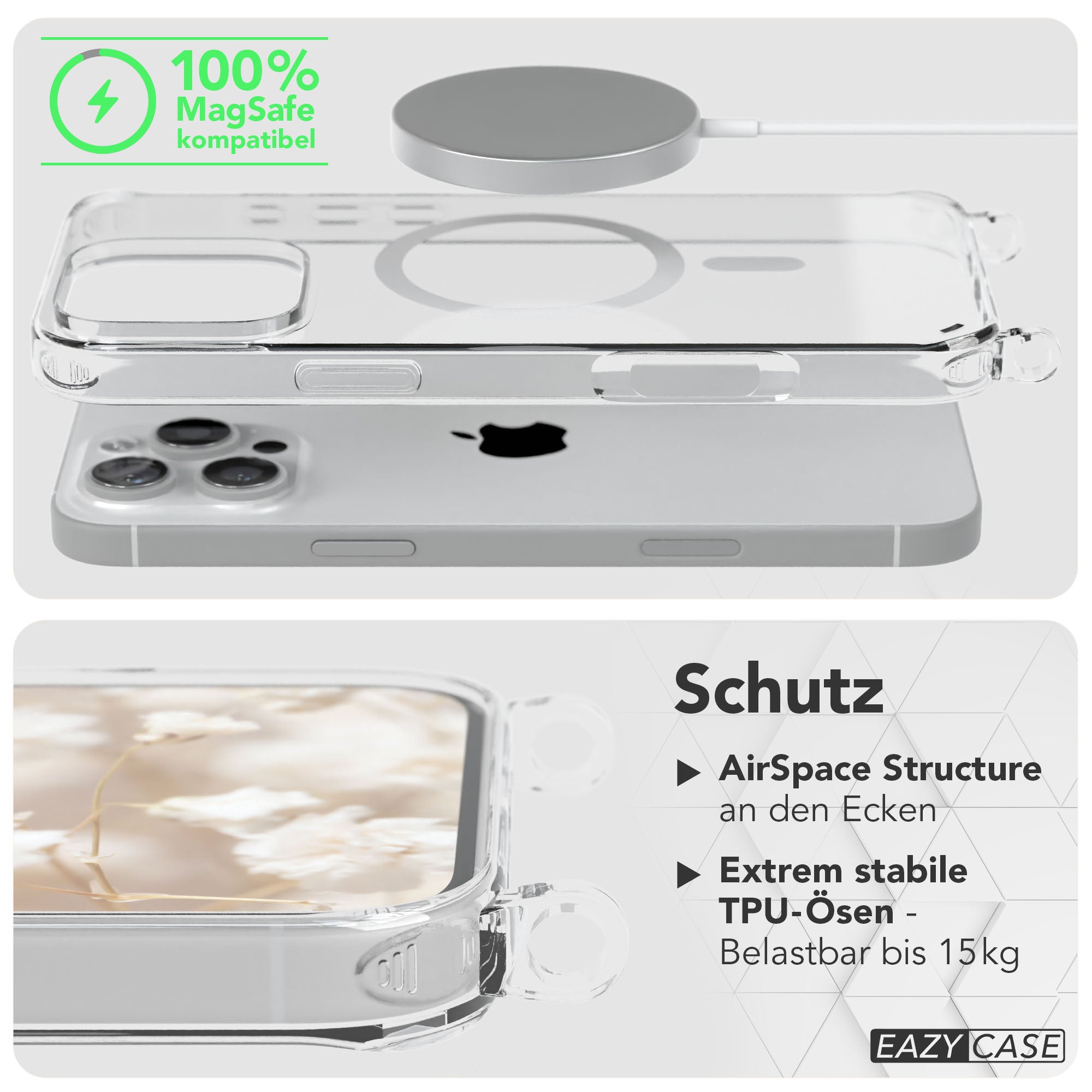 iPhone 16 Pro Max Handykette mit MagSafe Boho Band verstellbar