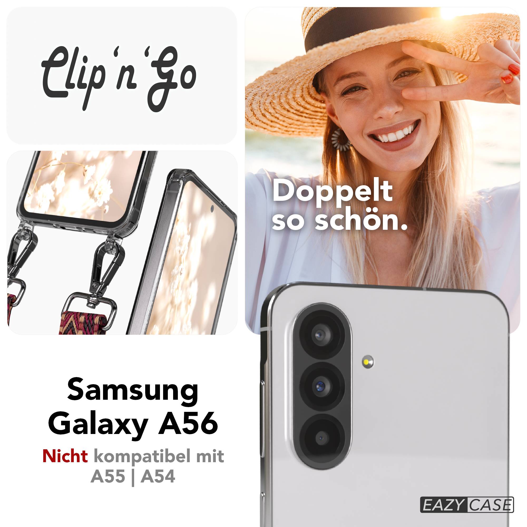 Samsung Galaxy A56 Handykette mit MagSafe Hülle und verstellbarem Boho Trageriemen