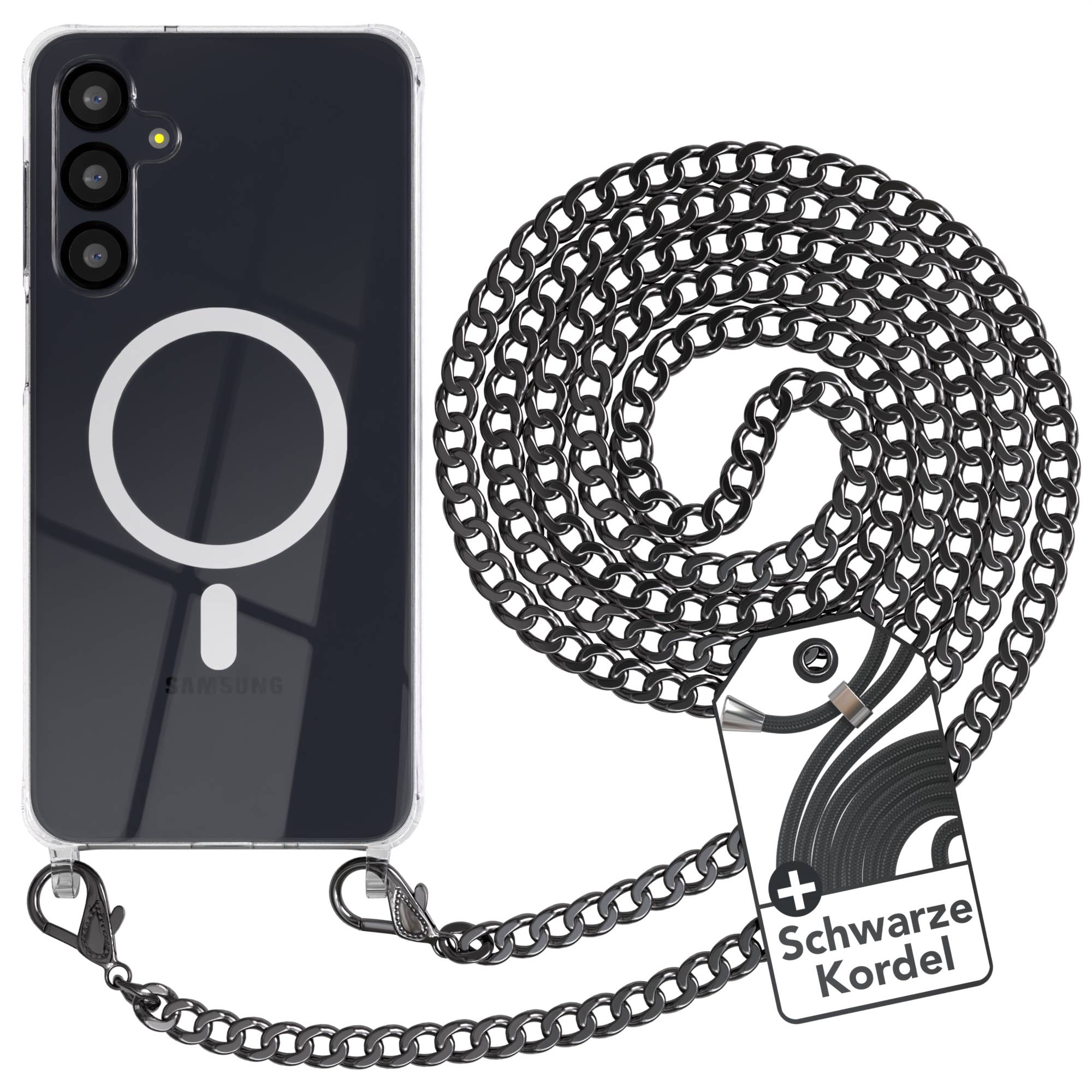 Galaxy A-6 Serie Hülle mit Metallkette + Schwarze Kordel mit MagSafe