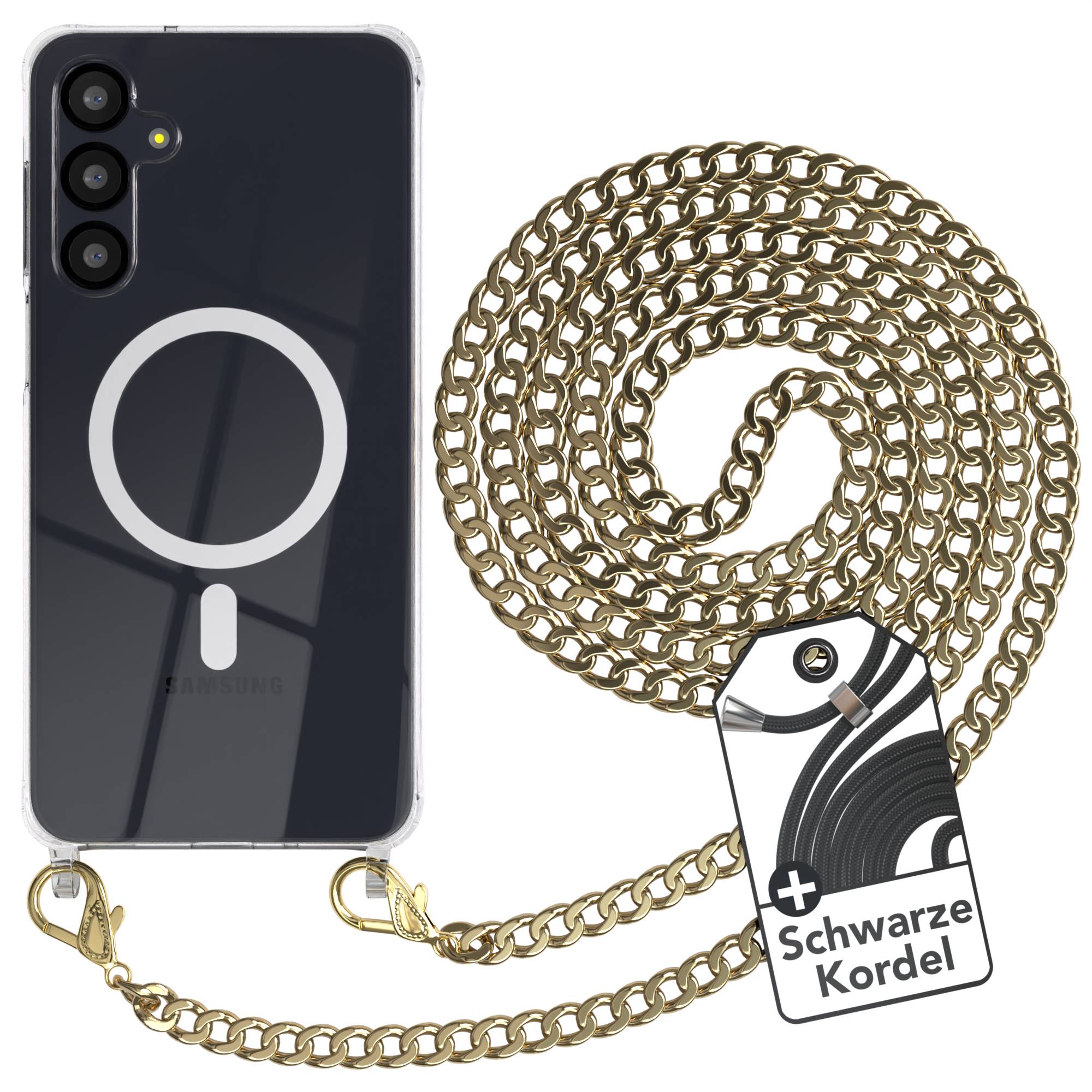 Galaxy A16 Hülle mit Metallkette + Schwarze Kordel mit MagSafe