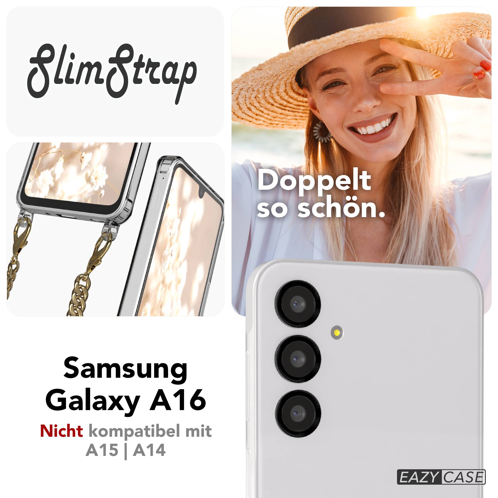 Galaxy A16 Hülle mit Metallkette + Schwarze Kordel mit MagSafe