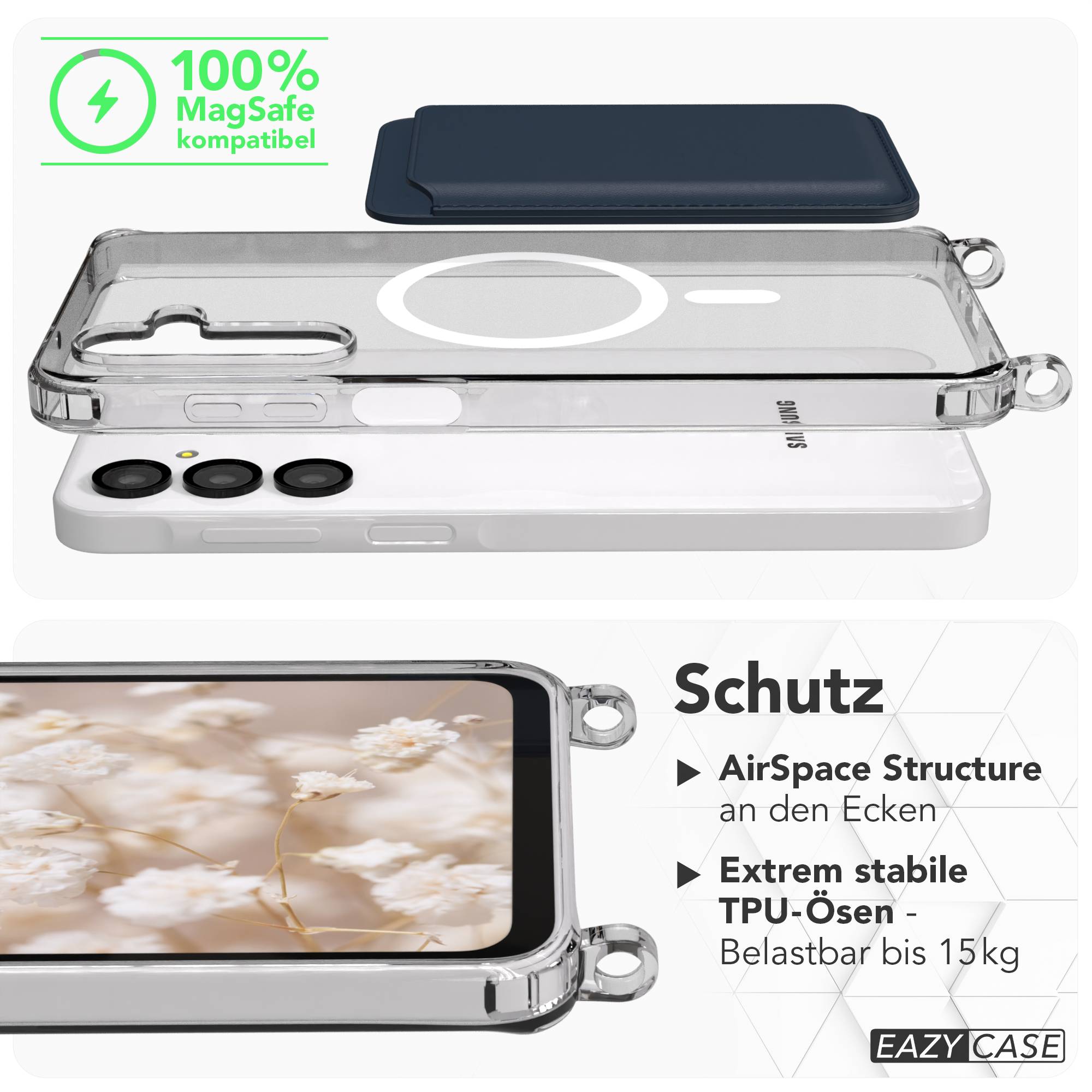 Galaxy A-6 Serie Hülle mit Metallkette + Schwarze Kordel mit MagSafe