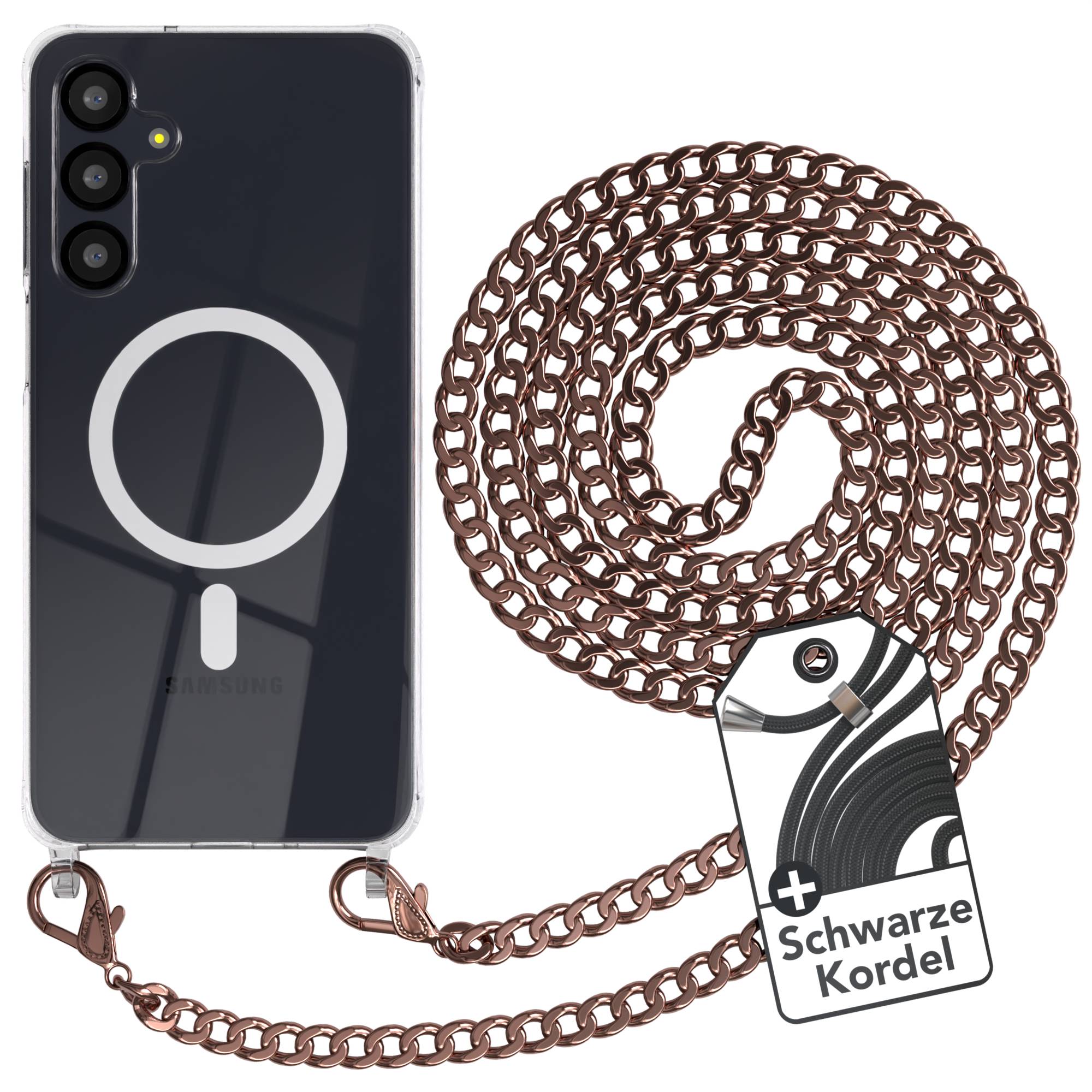 Galaxy A16 Hülle mit Metallkette + Schwarze Kordel mit MagSafe