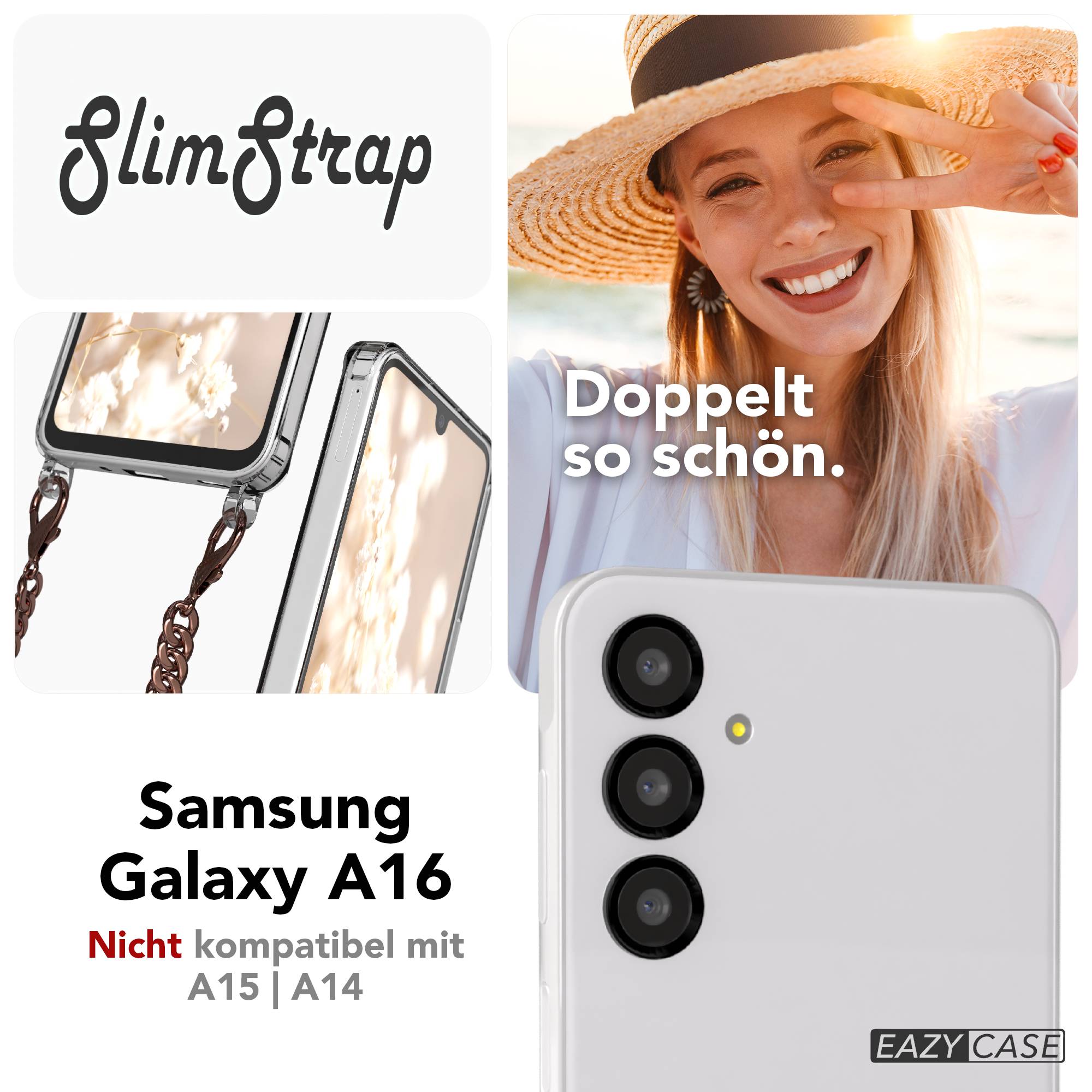 Galaxy A16 Hülle mit Metallkette + Schwarze Kordel mit MagSafe