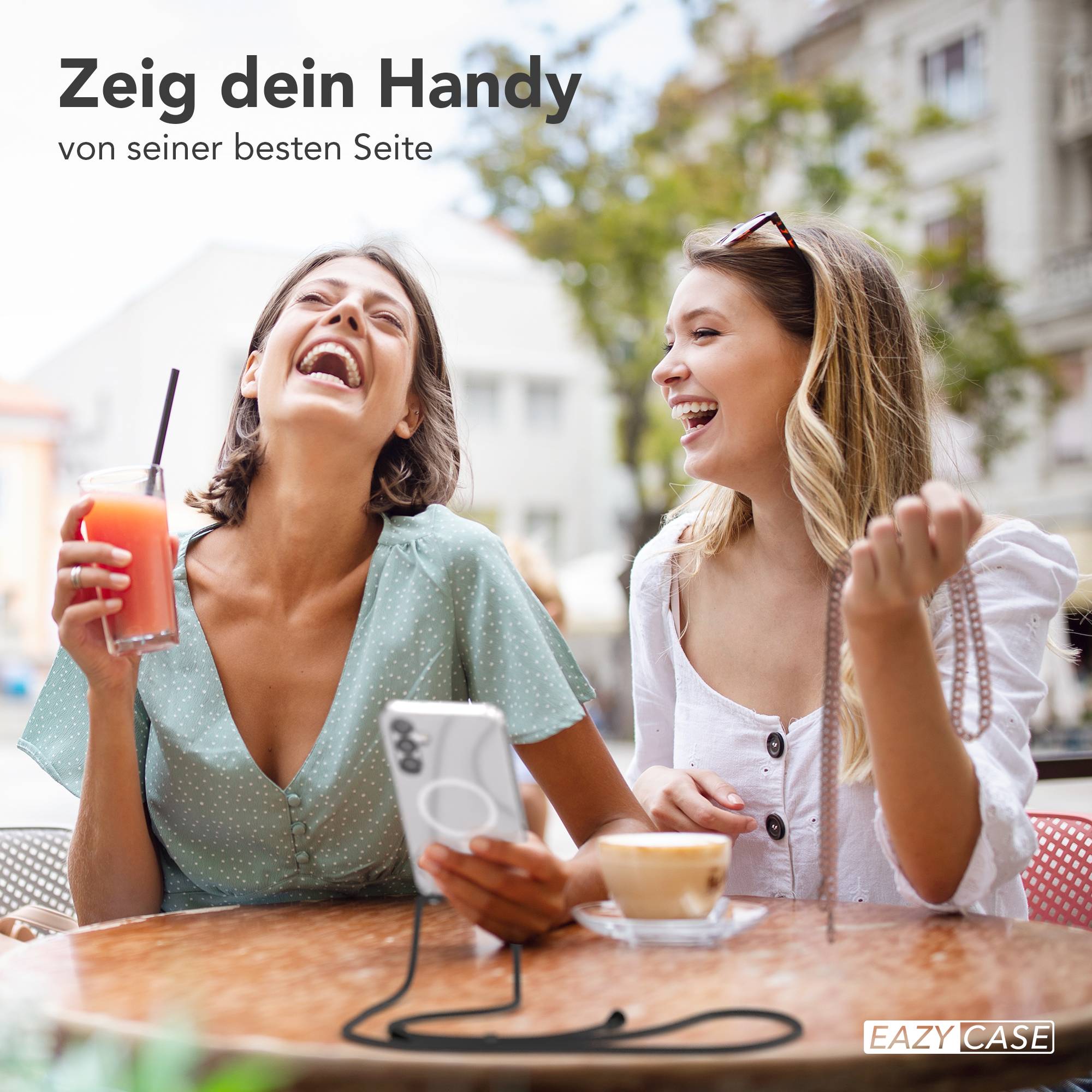 Galaxy A16 Hülle mit Metallkette + Schwarze Kordel mit MagSafe