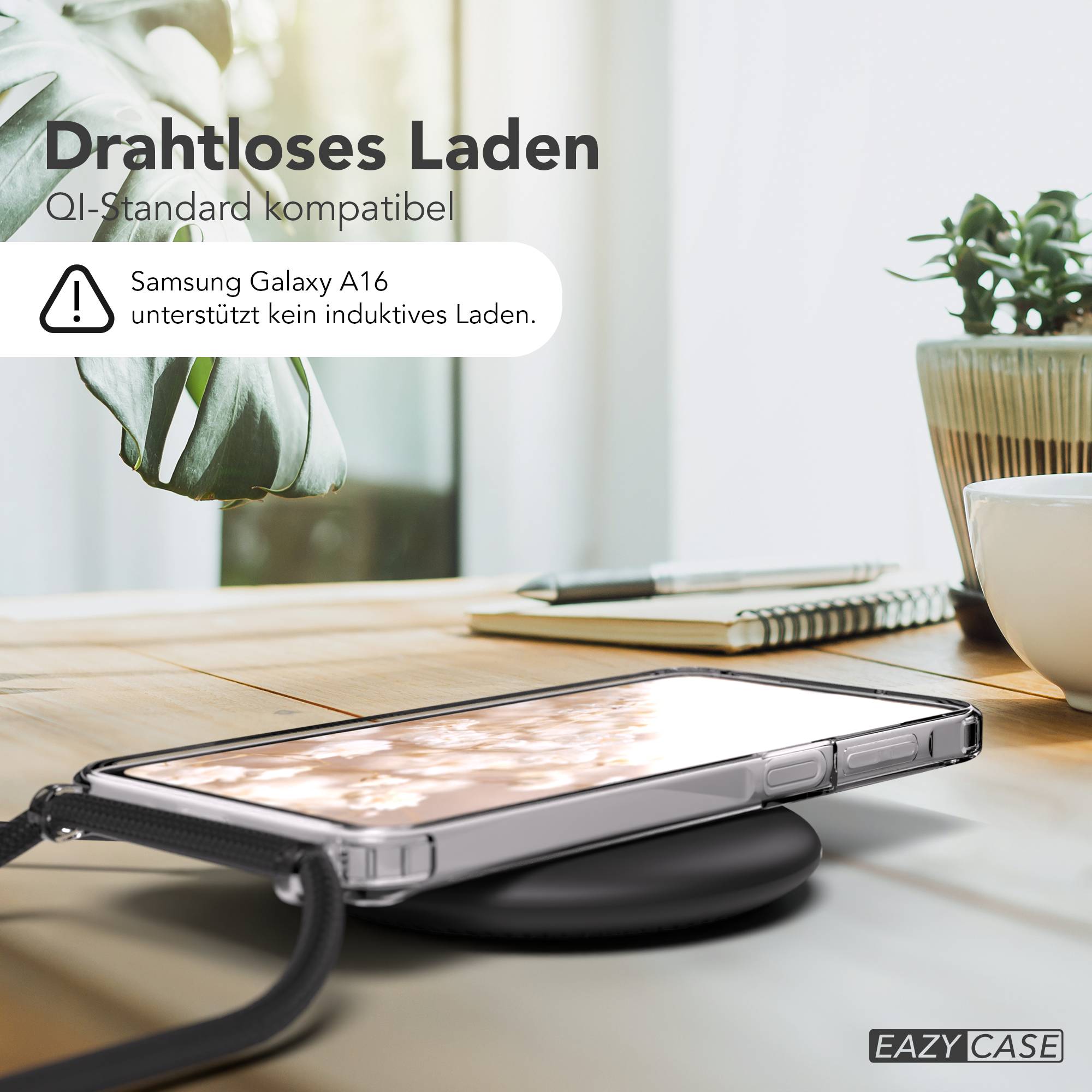Galaxy A16 Hülle mit Metallkette + Schwarze Kordel mit MagSafe