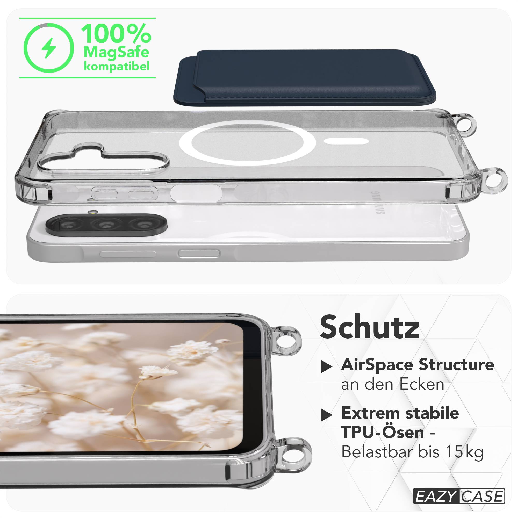 Galaxy A26 Hülle mit Metallkette + Schwarze Kordel mit MagSafe