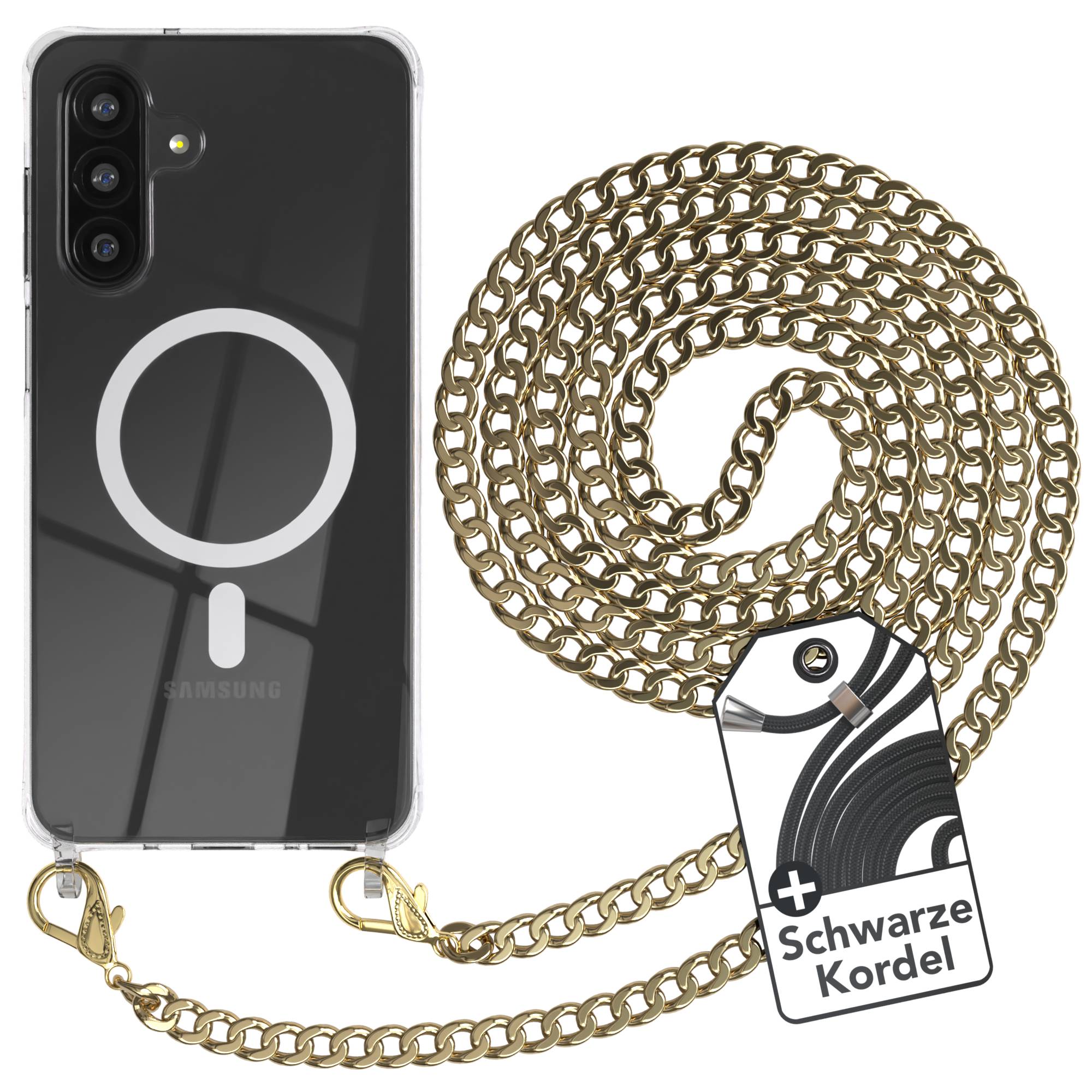 Galaxy A26 Hülle mit Metallkette + Schwarze Kordel mit MagSafe