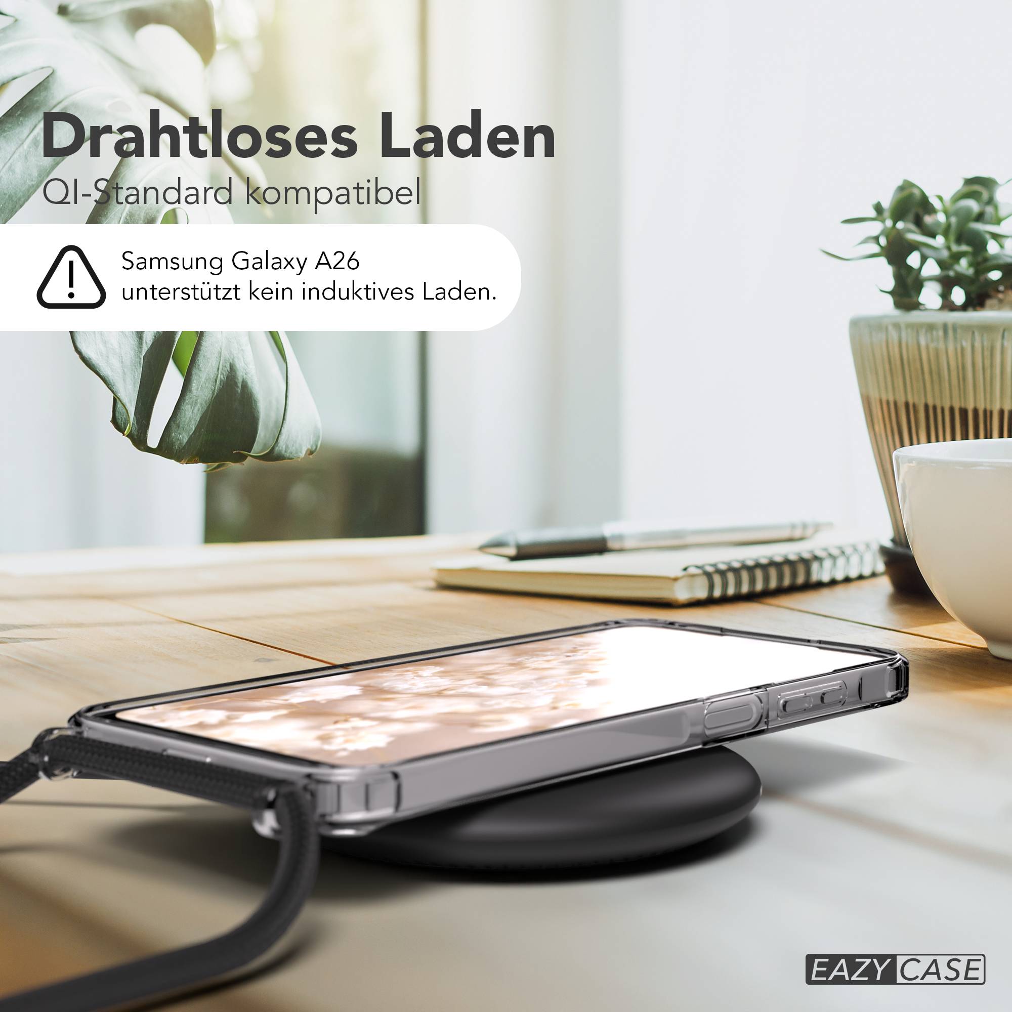 Galaxy A26 Hülle mit Metallkette + Schwarze Kordel mit MagSafe