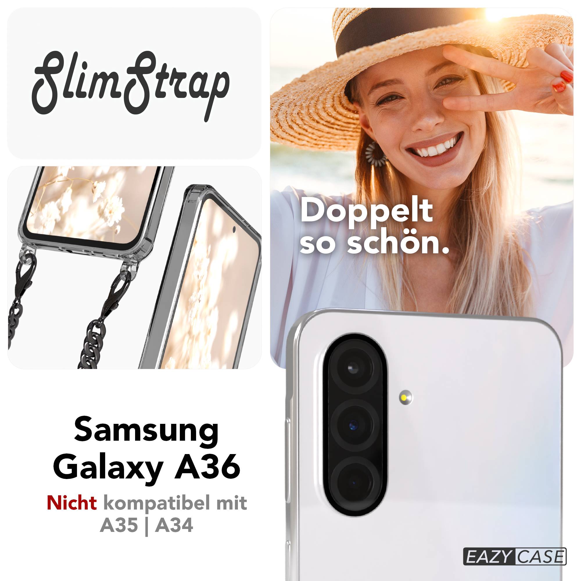 Galaxy A36 Hülle mit Metallkette + Schwarze Kordel mit MagSafe