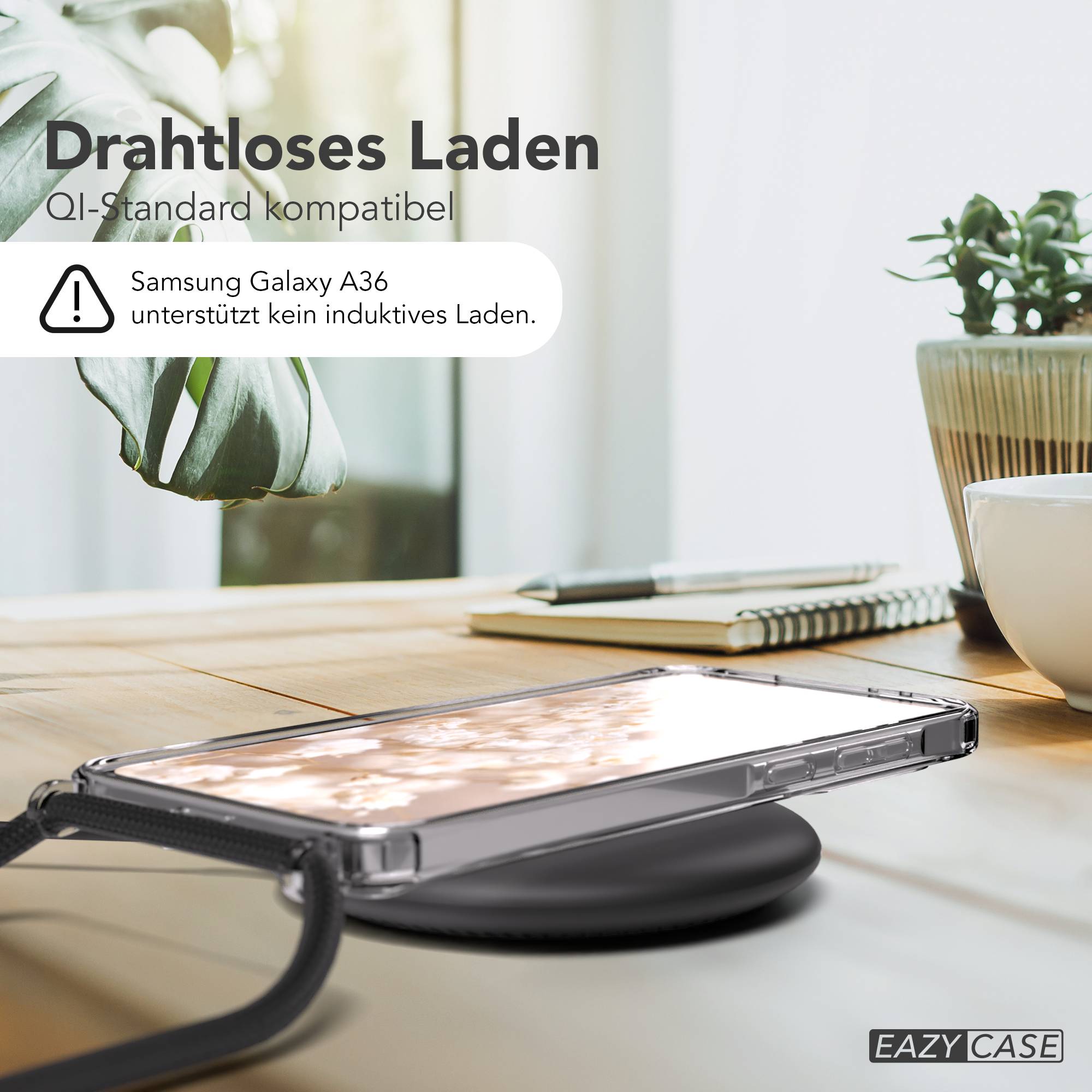 Galaxy A36 Hülle mit Metallkette + Schwarze Kordel mit MagSafe