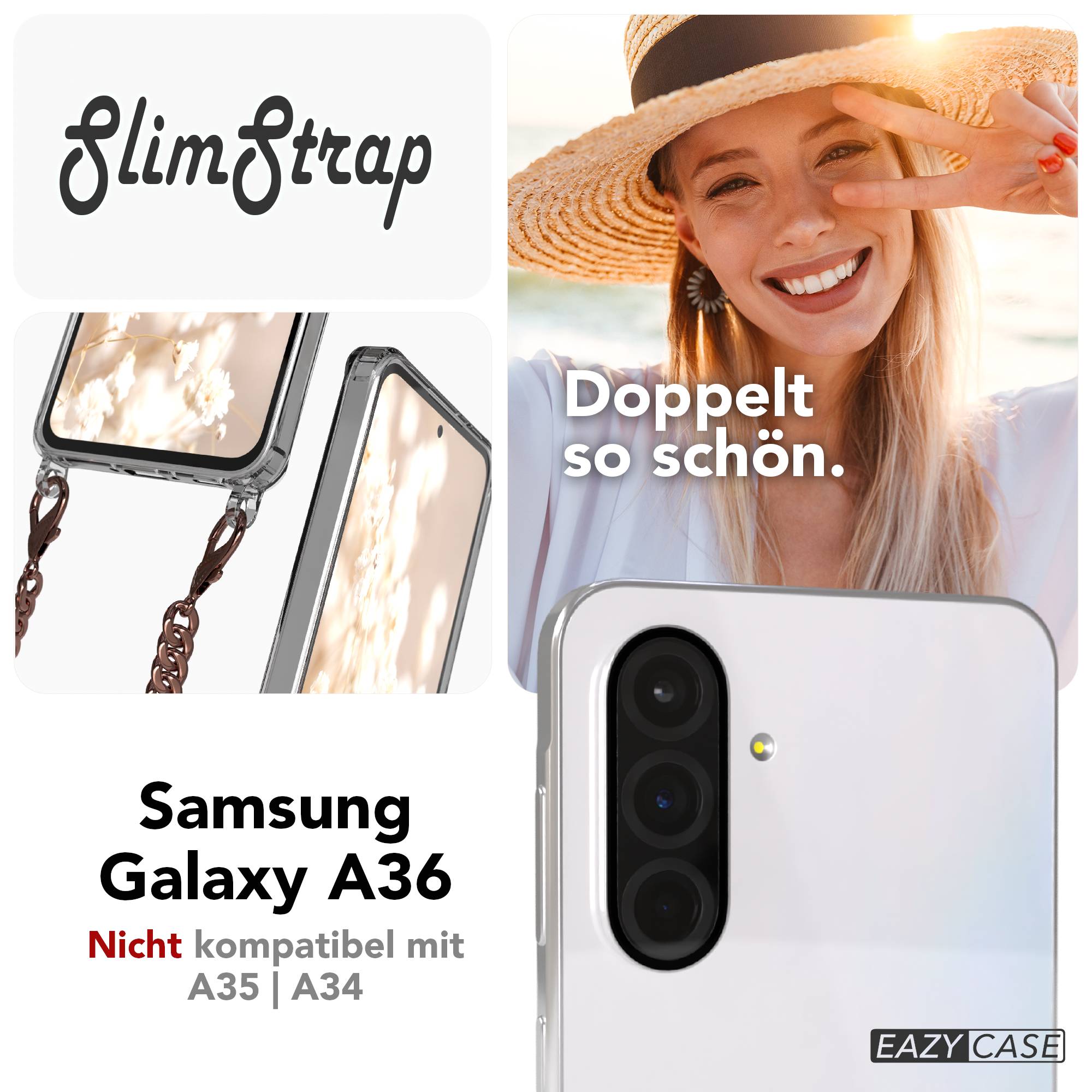 Galaxy A36 Hülle mit Metallkette + Schwarze Kordel mit MagSafe