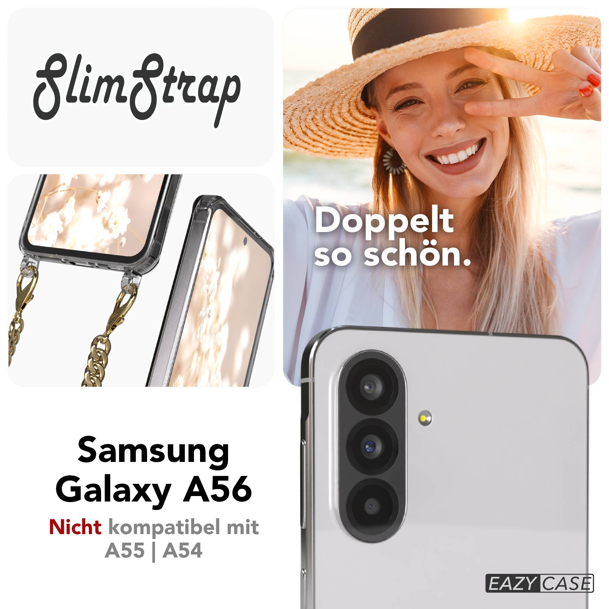 Galaxy A56 Hülle mit Metallkette + Schwarze Kordel mit MagSafe