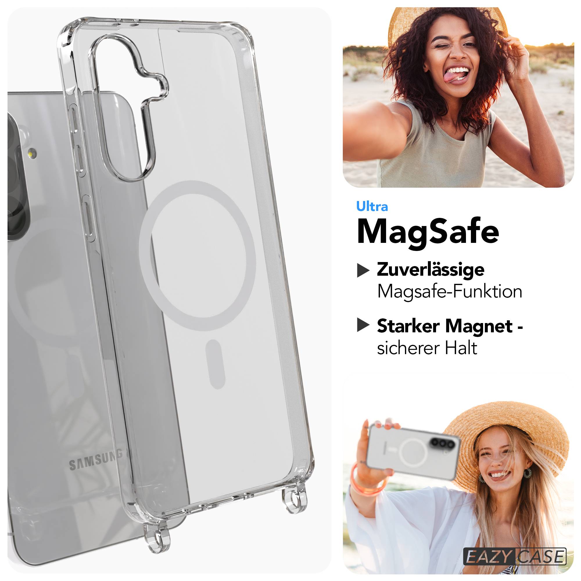 Galaxy A56 Hülle mit Metallkette + Schwarze Kordel mit MagSafe