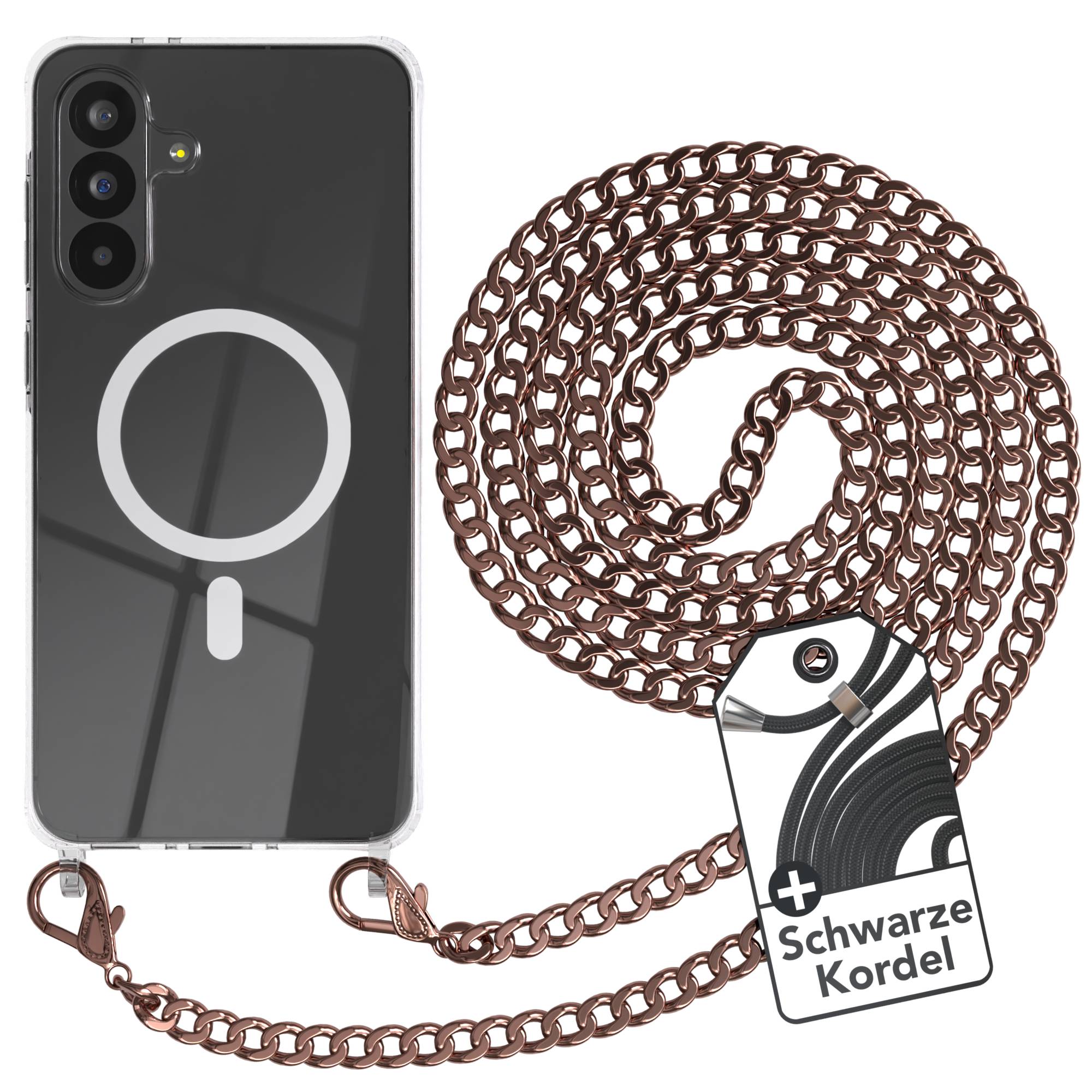 Galaxy A56 Hülle mit Metallkette + Schwarze Kordel mit MagSafe