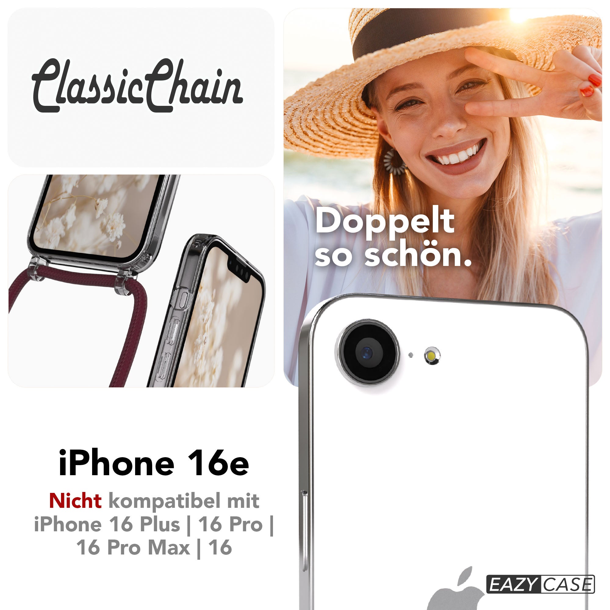 iPhone 16e transparente Hülle + Kordel