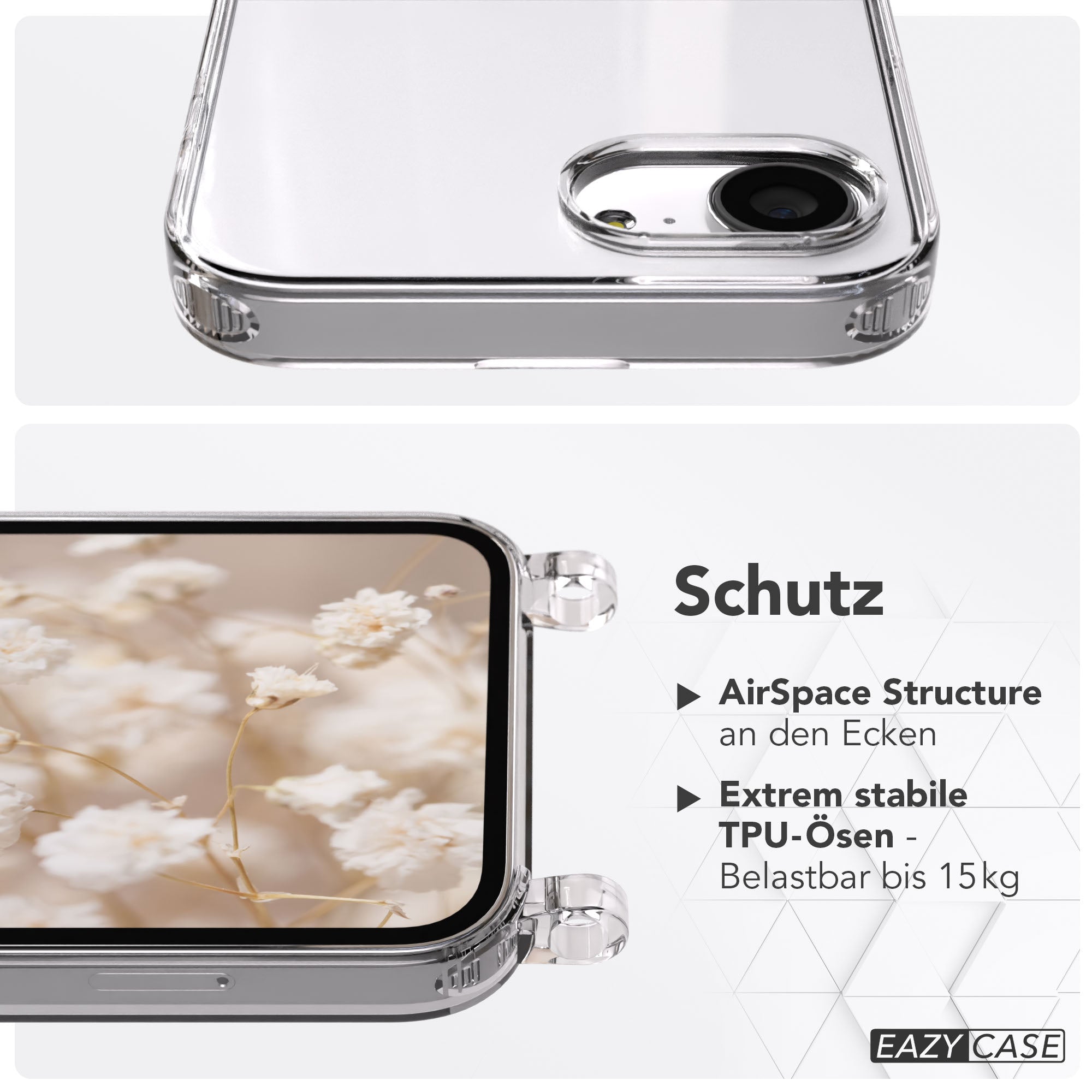 iPhone 16e transparente Hülle + Kordel