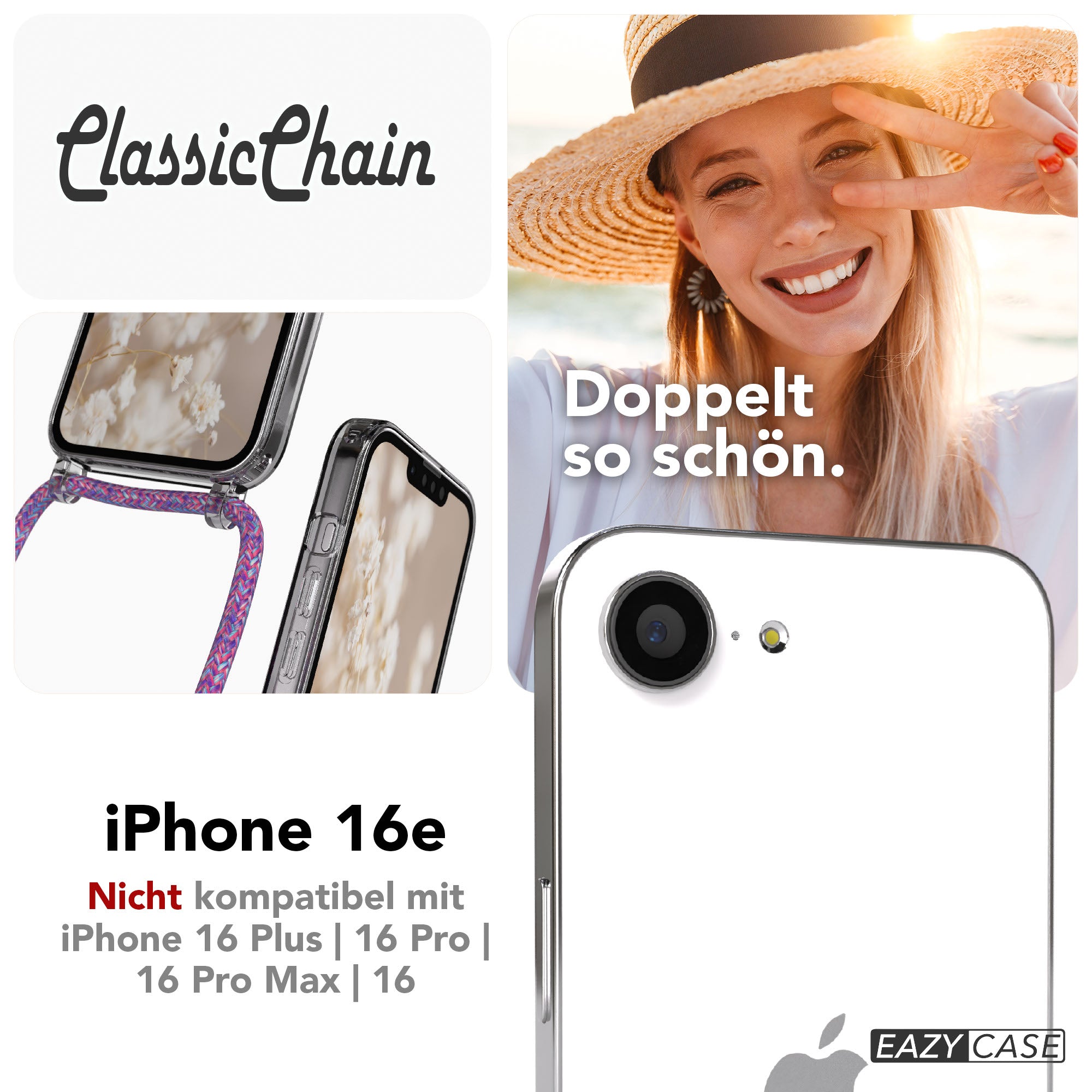 iPhone 16e transparente Hülle + Kordel