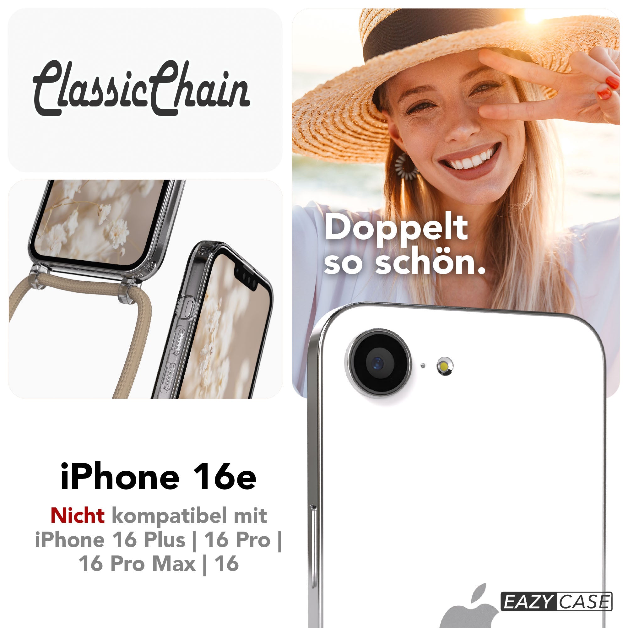 iPhone 16e transparente Hülle + Kordel
