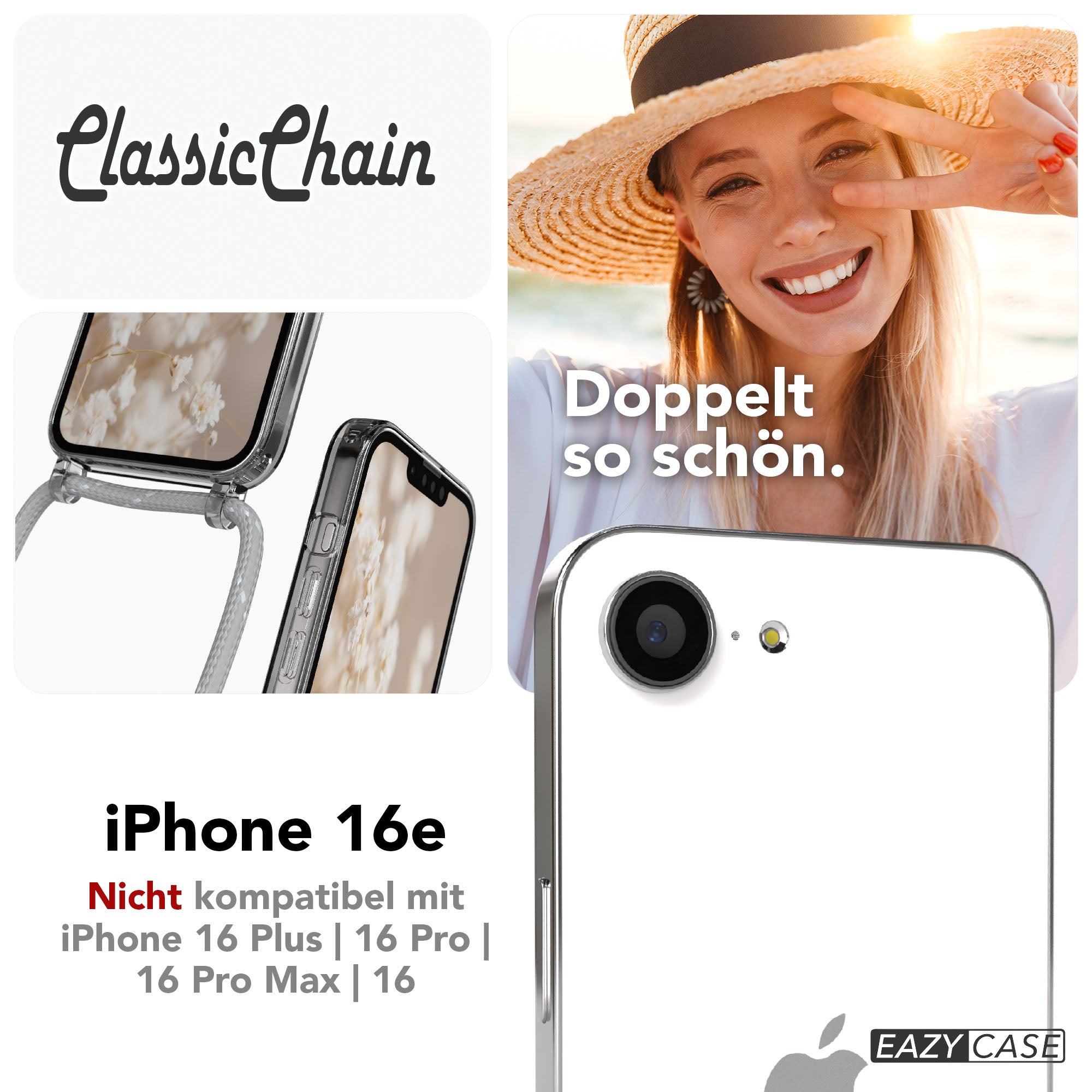 iPhone 16e transparente Hülle + Kordel