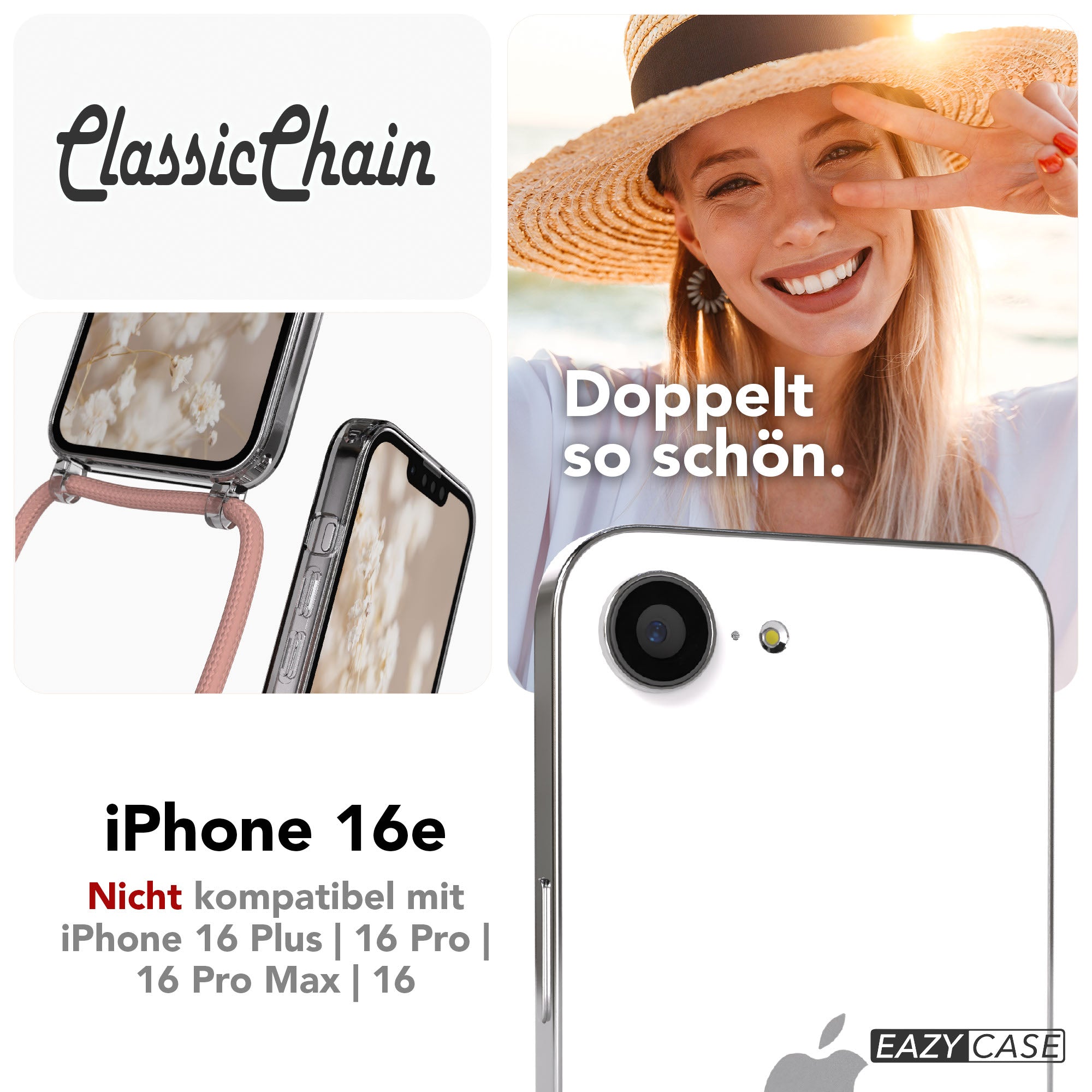 iPhone 16e transparente Hülle + Kordel