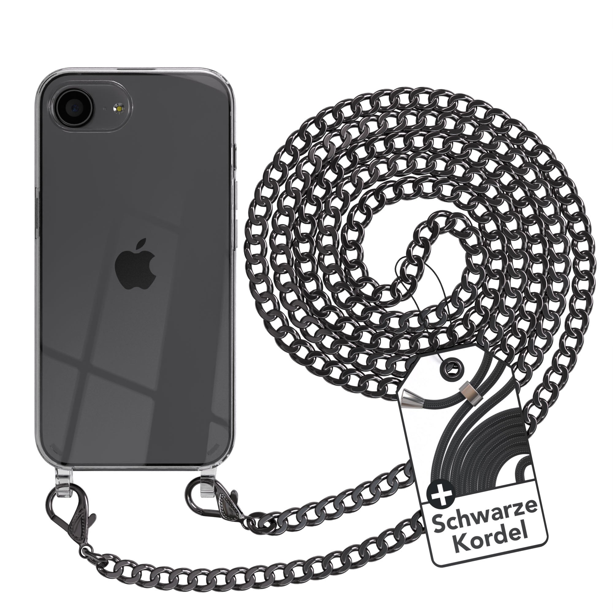 iPhone 16e Hülle mit Metallkette + Schwarze Kordel