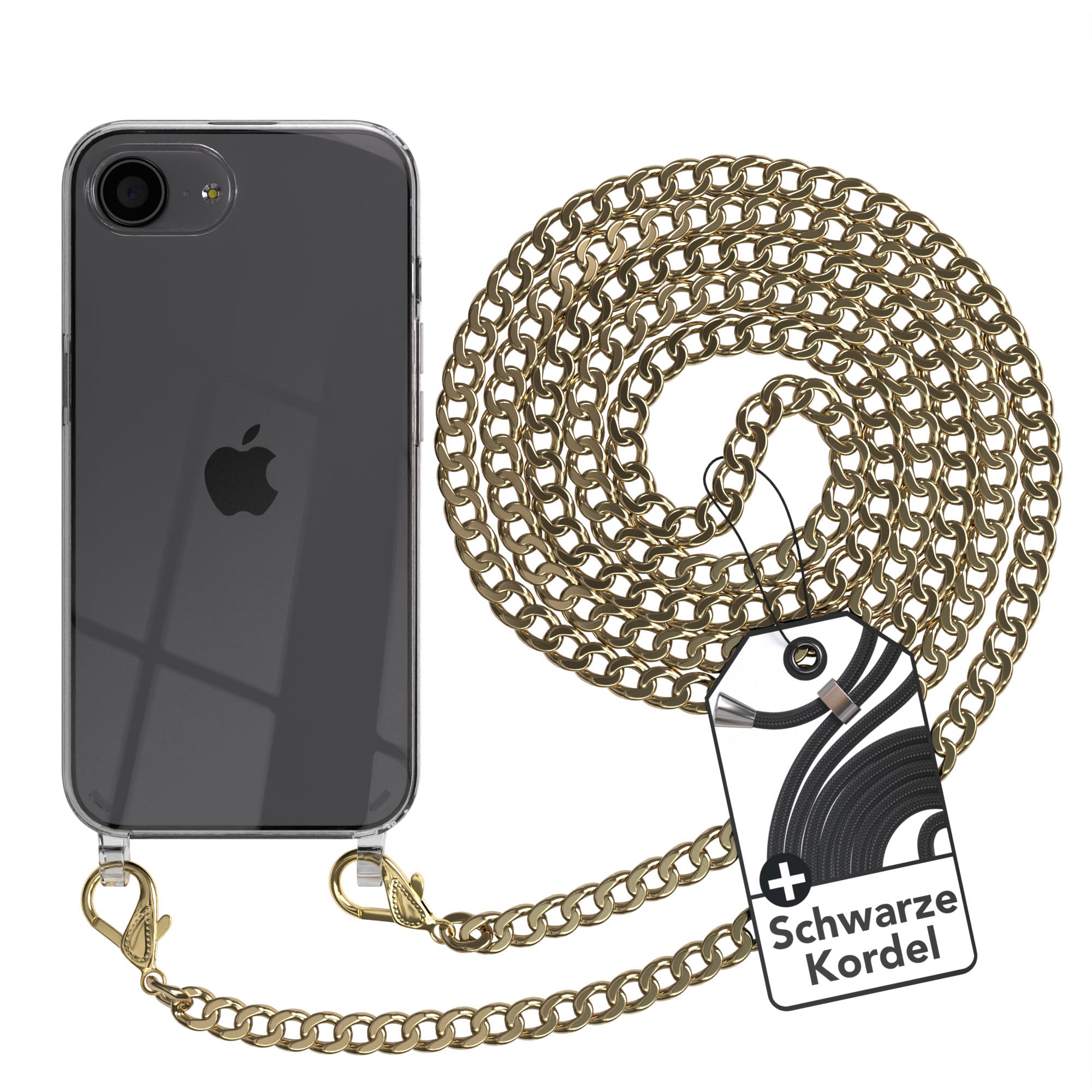 iPhone 16e Hülle mit Metallkette + Schwarze Kordel