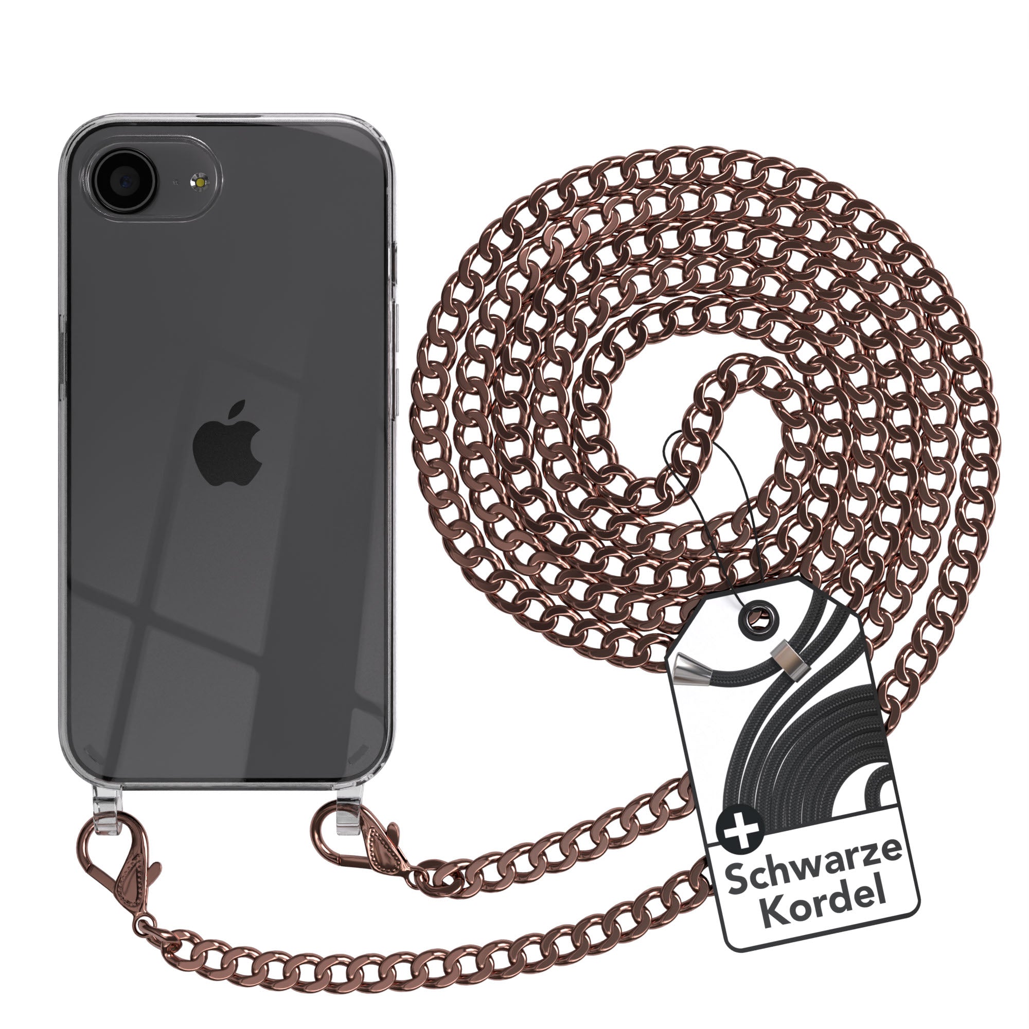 iPhone 16e Hülle mit Metallkette + Schwarze Kordel