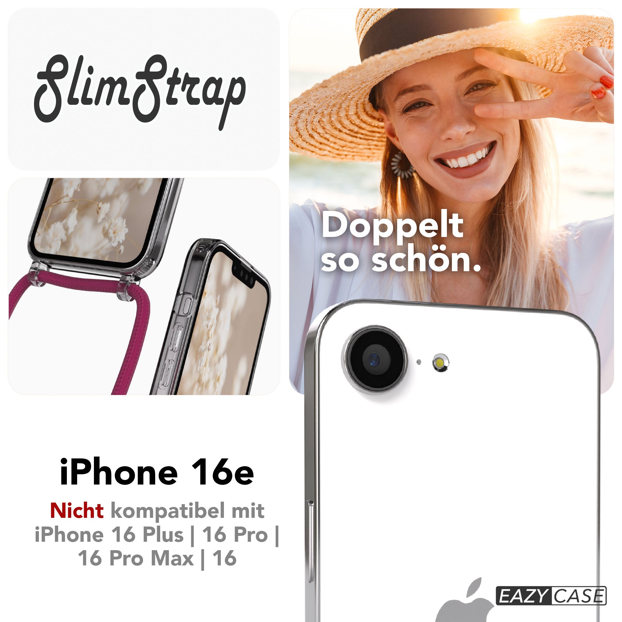 iPhone 16e transparente Hülle + Kordel mit MagSafe