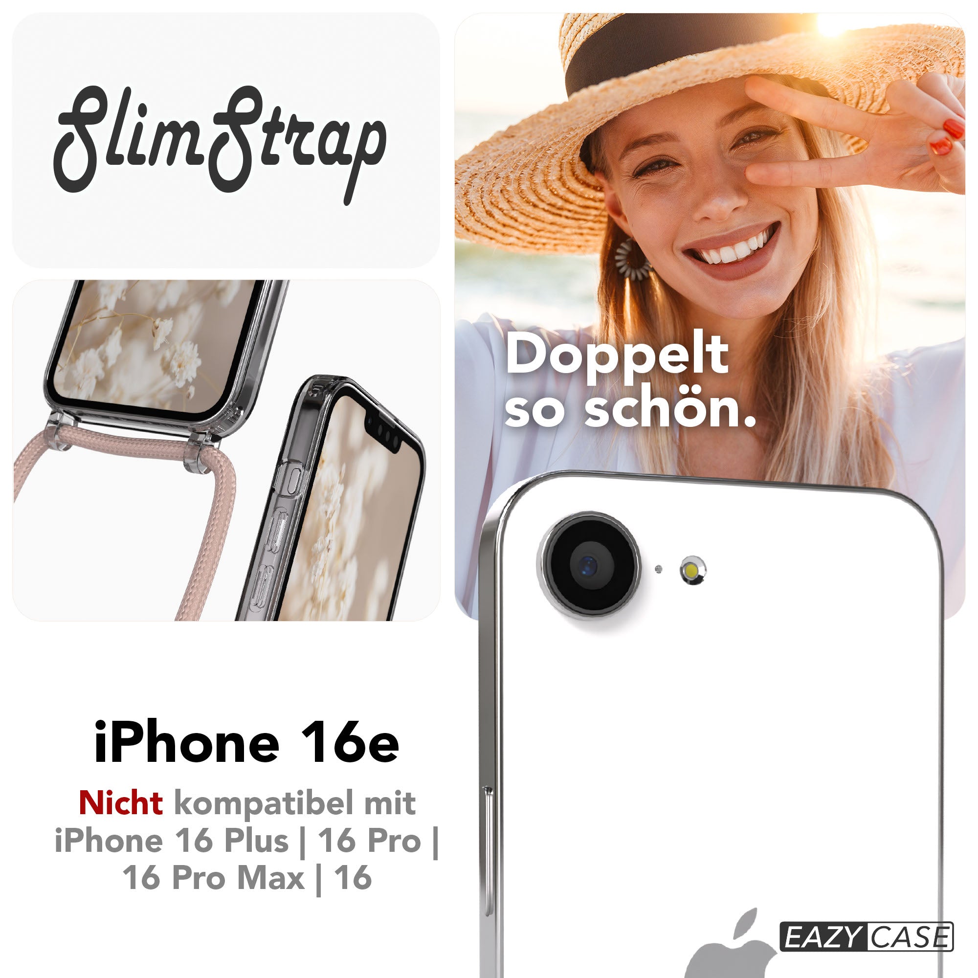 iPhone 16e transparente Hülle + Kordel mit MagSafe
