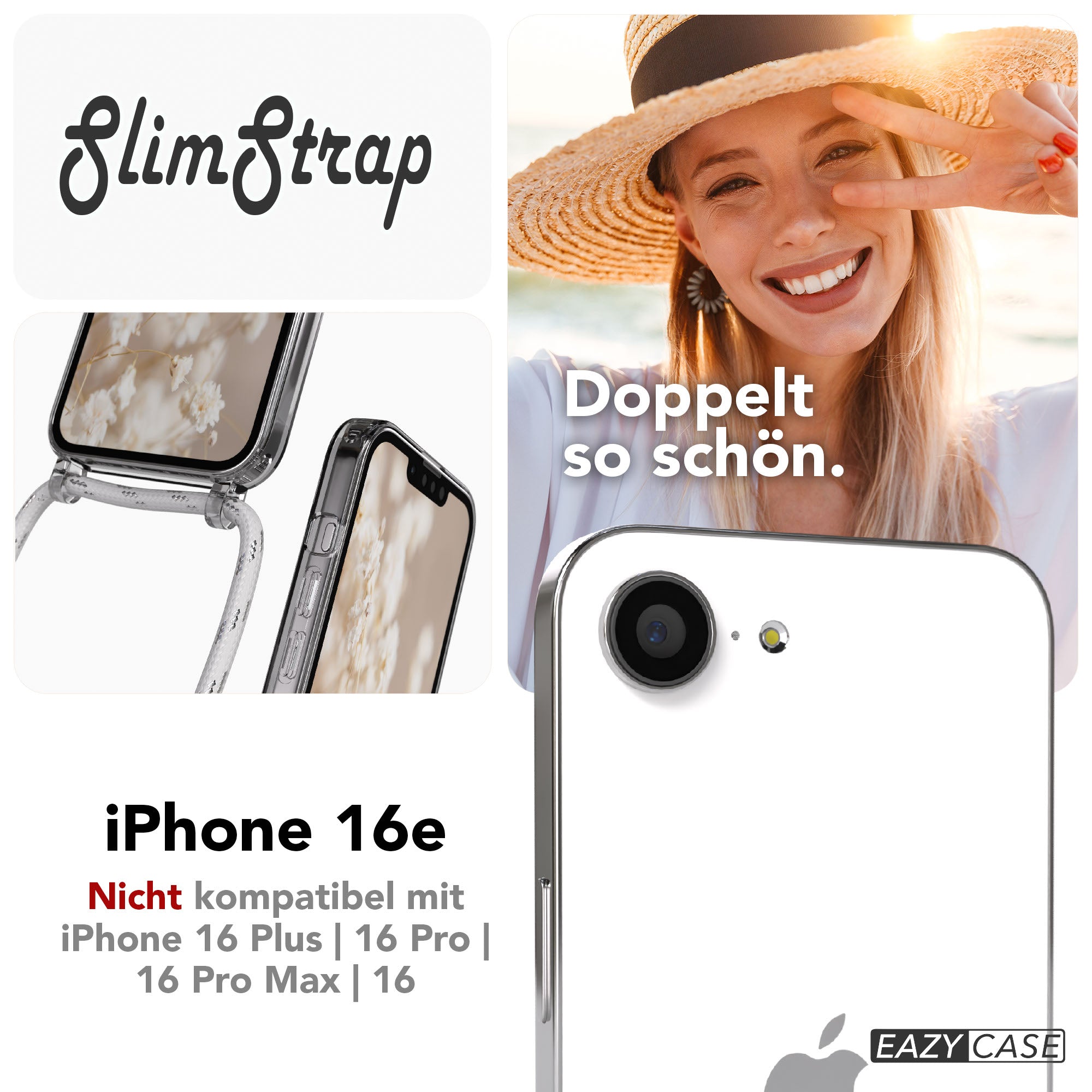 iPhone 16e transparente Hülle + Kordel mit MagSafe