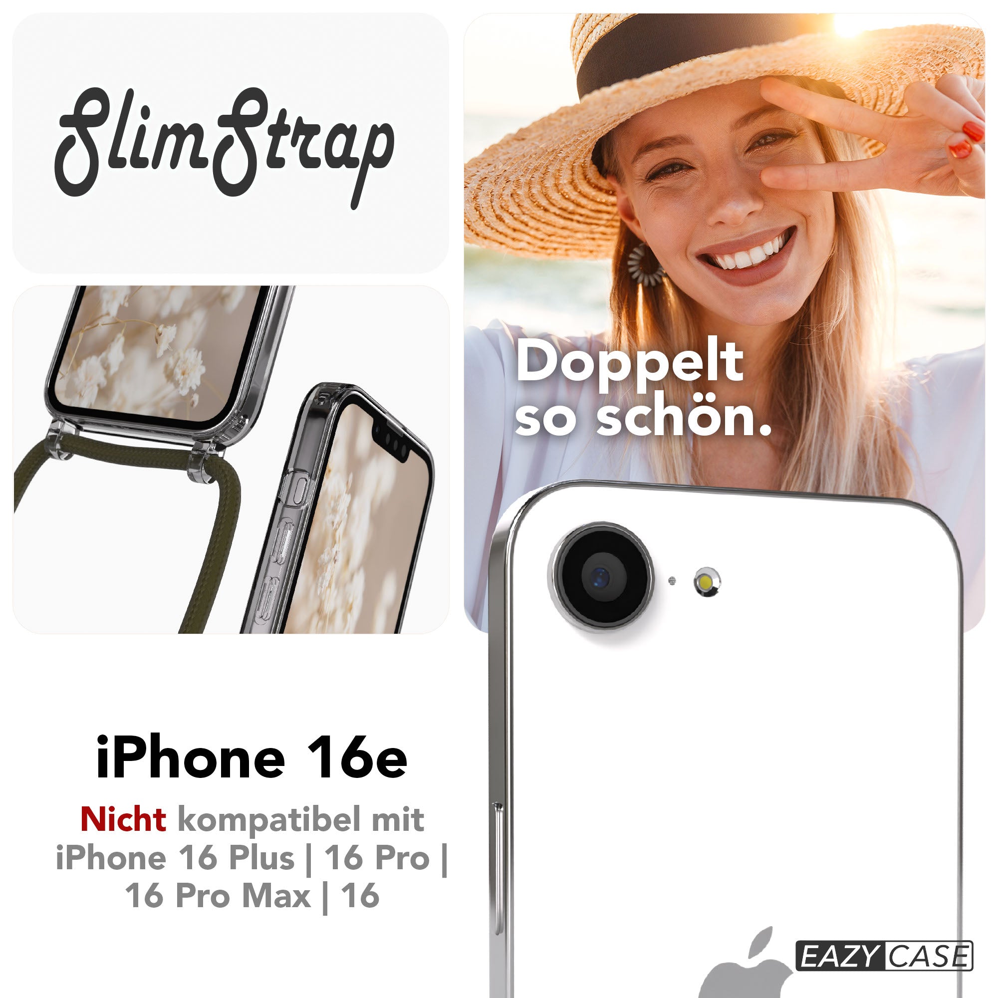 iPhone 16e transparente Hülle + Kordel mit MagSafe