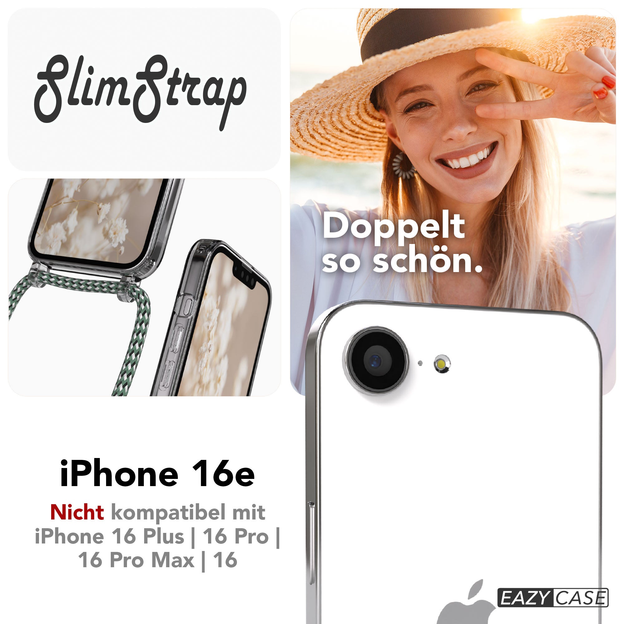 iPhone 16e transparente Hülle + Kordel mit MagSafe