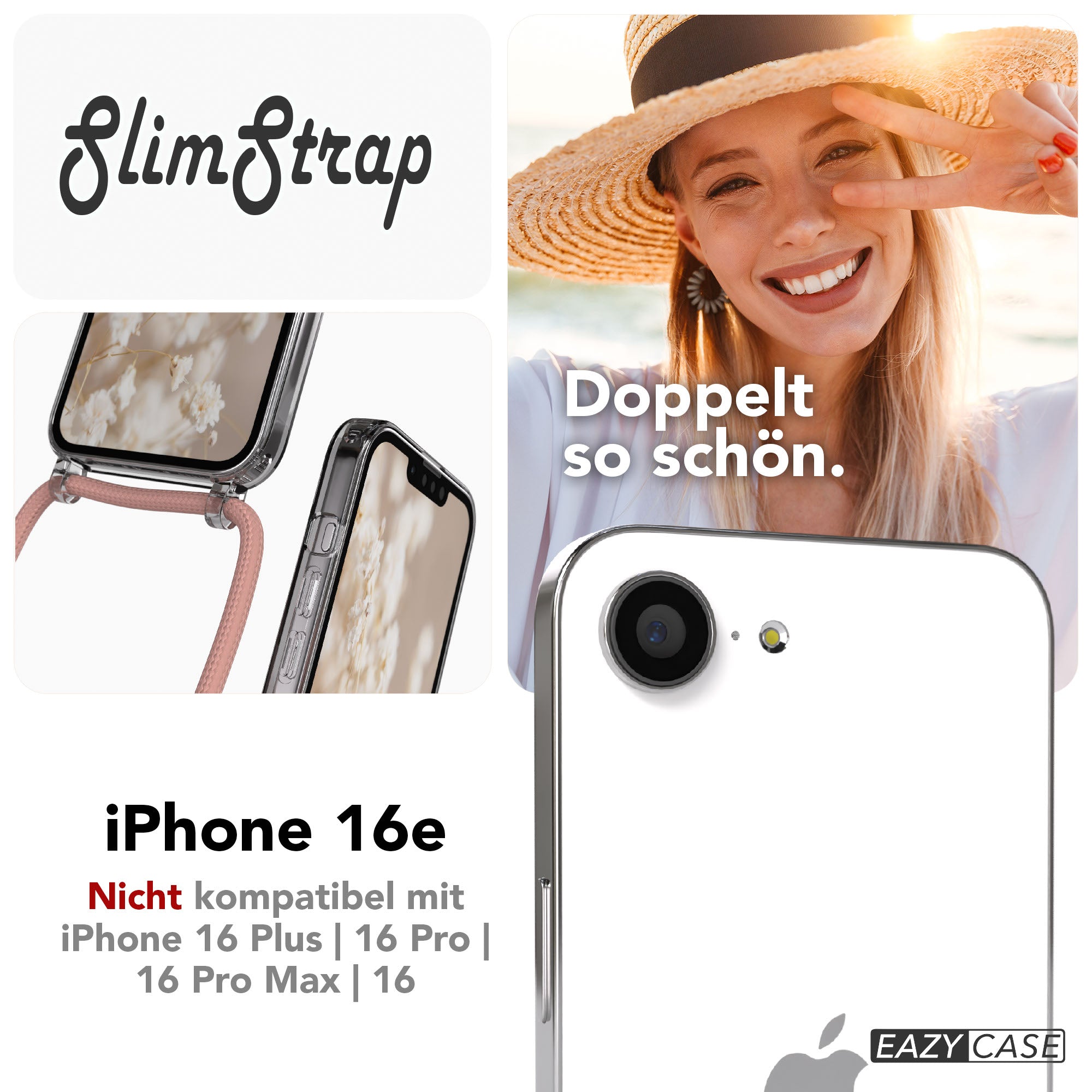 iPhone 16e transparente Hülle + Kordel mit MagSafe
