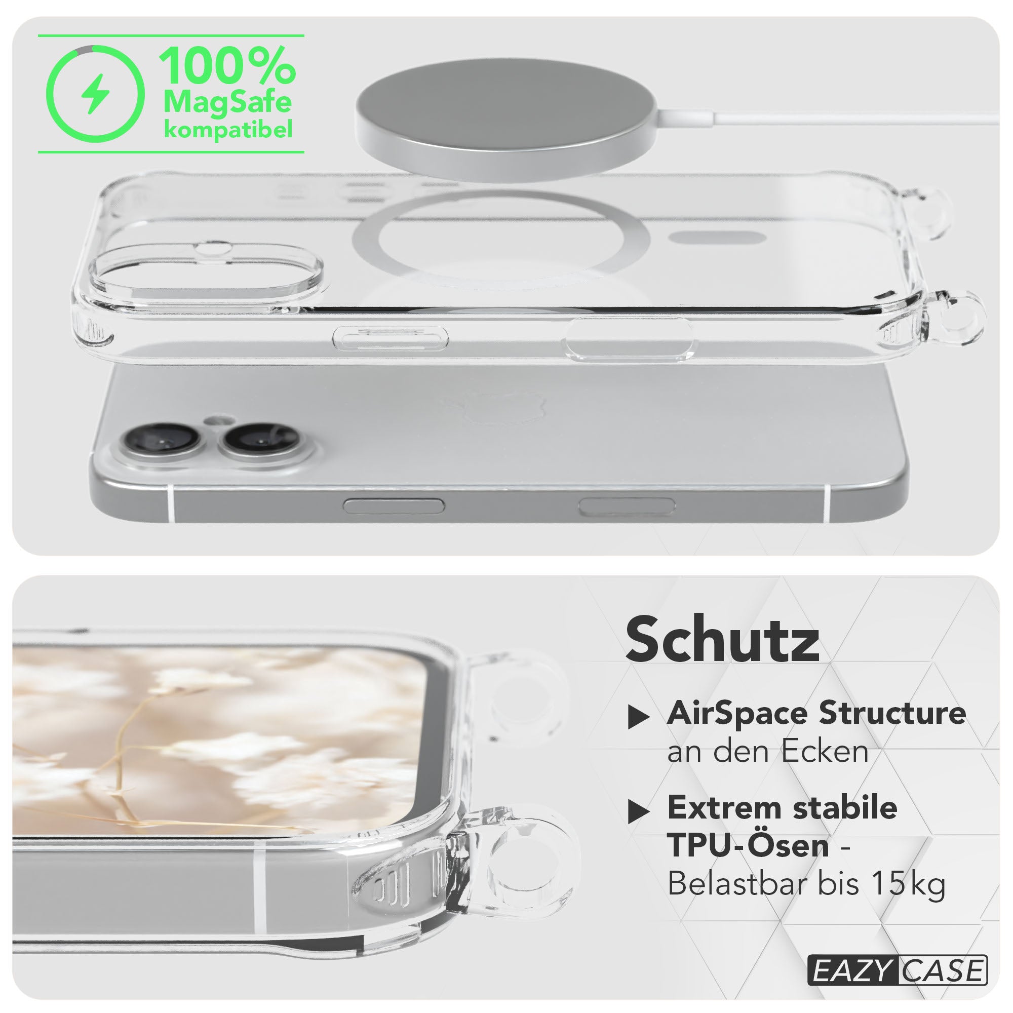 iPhone 16 MagSafe Handykette mit verstellbarem Boho Trageriemen von EAZY CASE