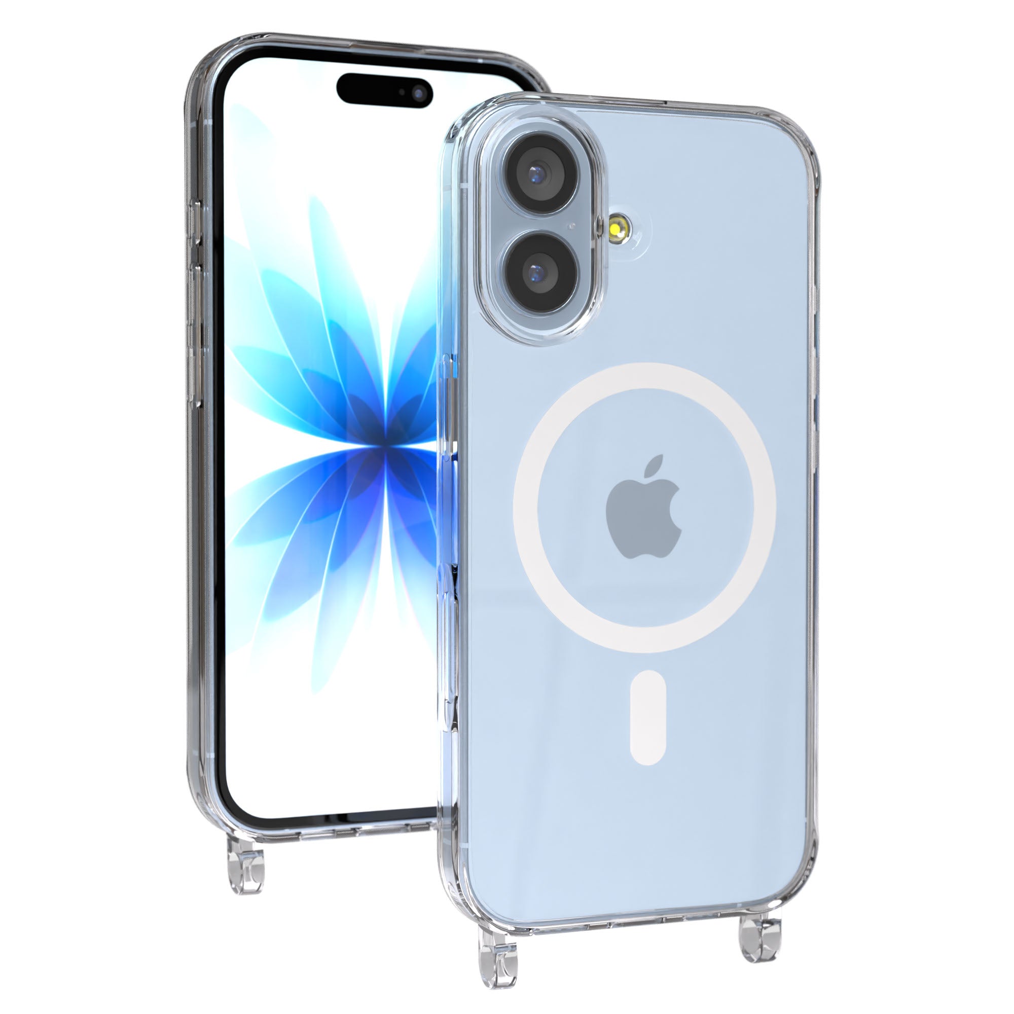 iPhone 17 transparente Hülle mit MagSafe Ring und Befestigungsösen für Handyketten
