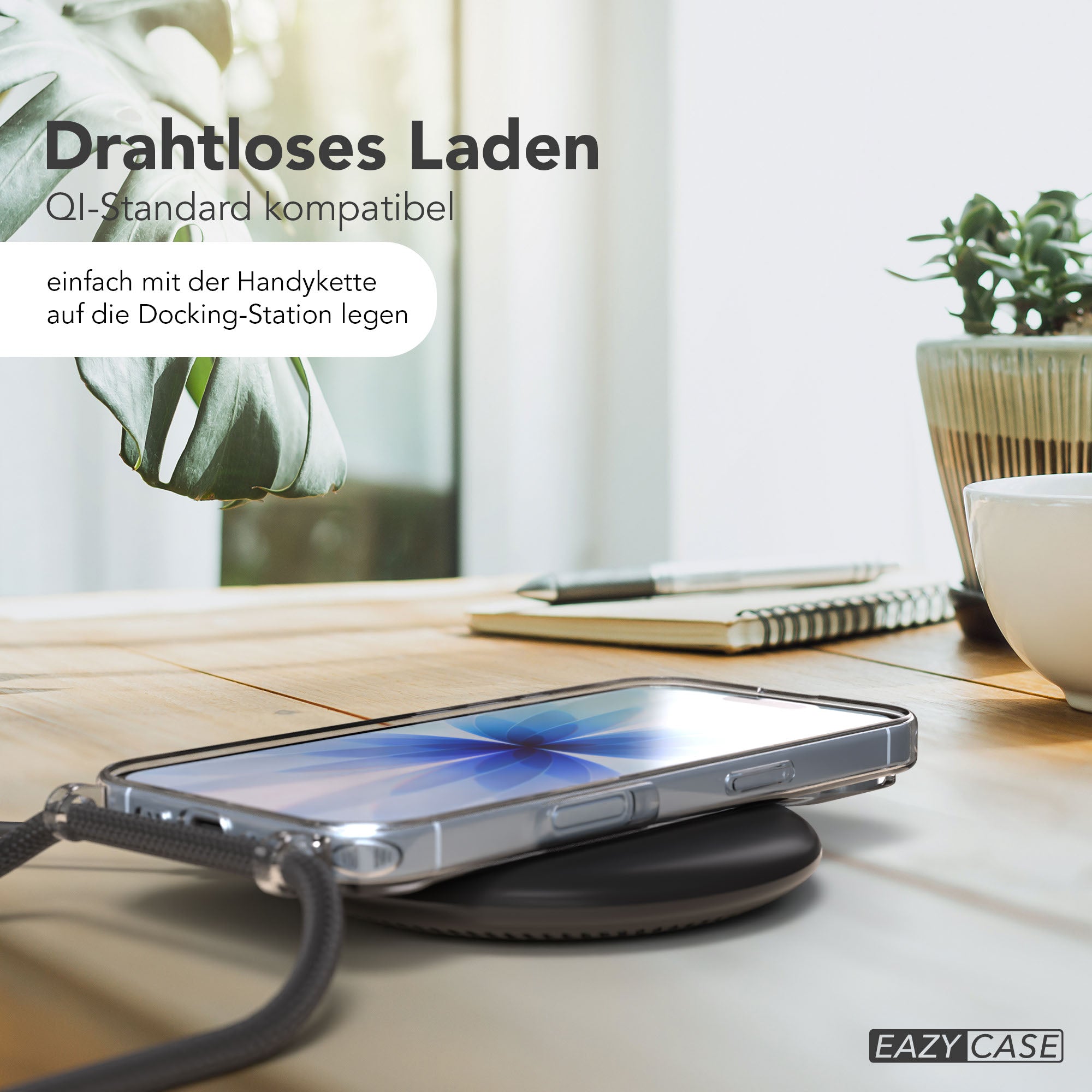 iPhone 17 transparente Hülle mit MagSafe Ring und Befestigungsösen für Handyketten