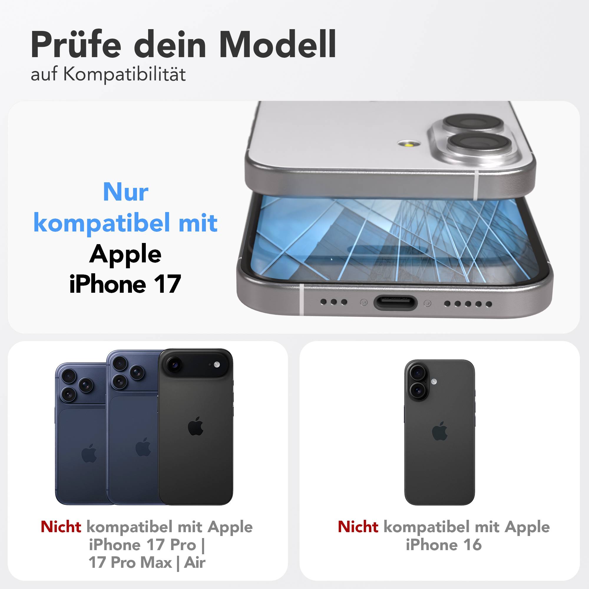 Apple iPhone 17 Schutzfolie mit Installationsrahmen und Kameraschutz Set