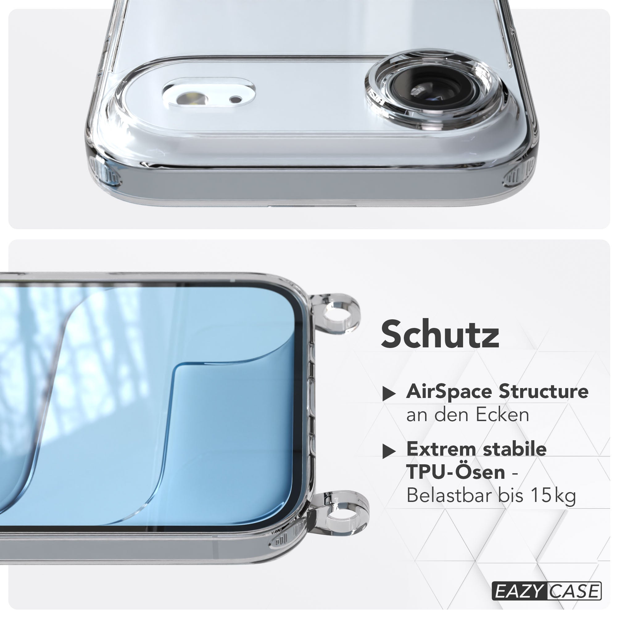 iPhone Air transparente Schutzhülle mit TPU Befestigungsösen für Handyketten