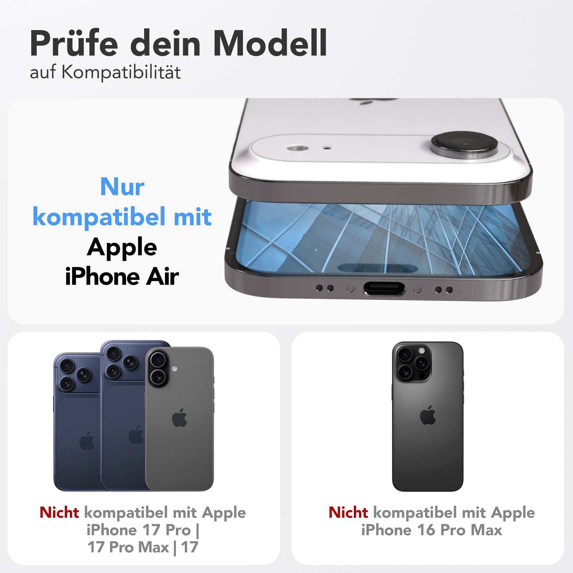 iPhone Air Schutzfolie 9H Hartglas mit Installationsrahmen Displayschutz