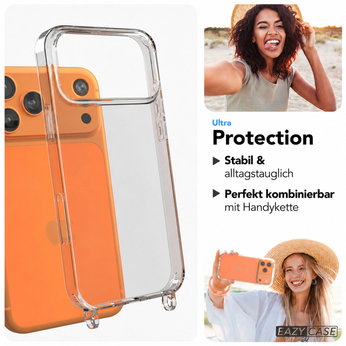 iPhone 17 Pro transparente Hülle mit integrierten Befestigungsösen für Handyketten