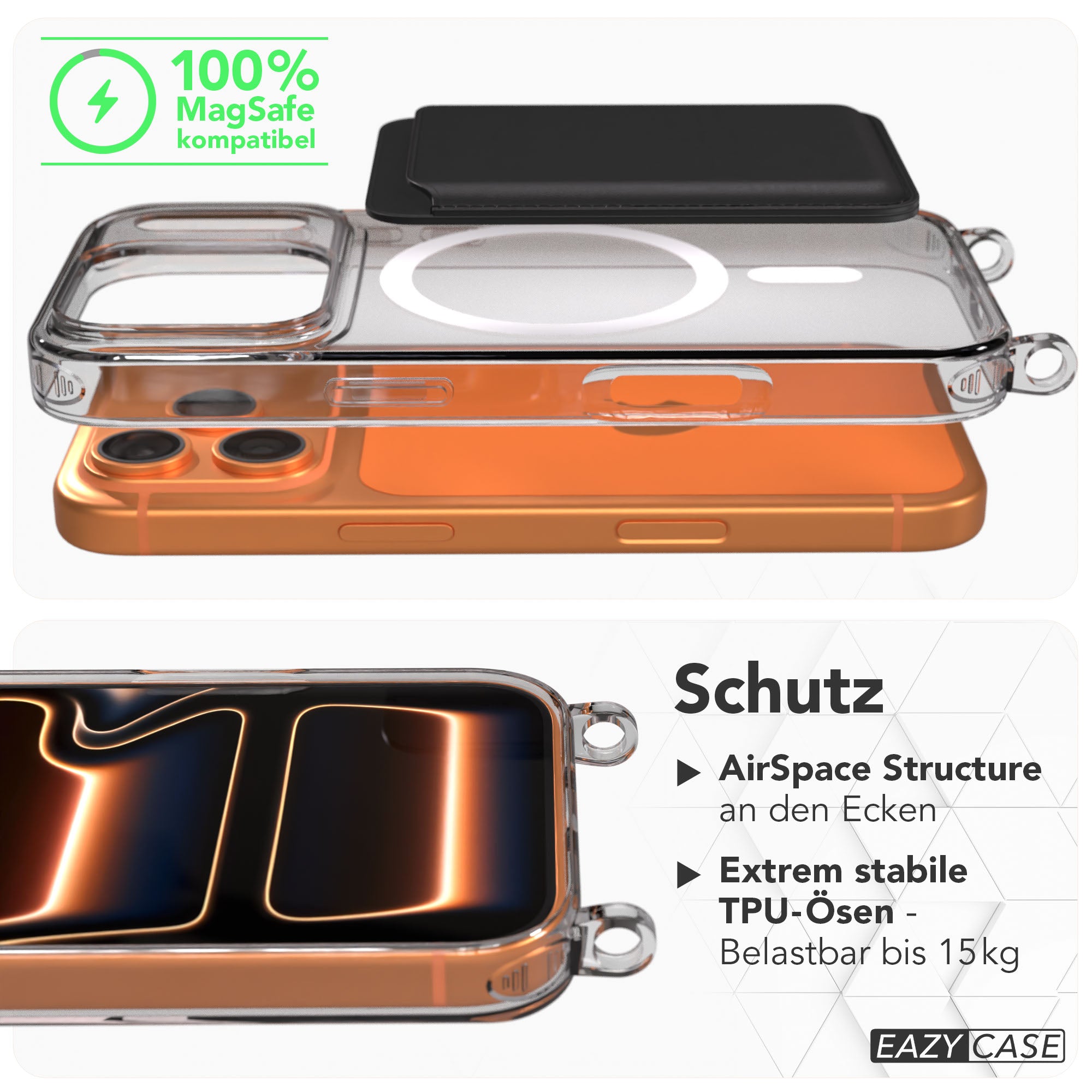 iPhone 17 Pro Schutzhülle mit MagSafe Magnetring und Befestigungsösen für Handyketten