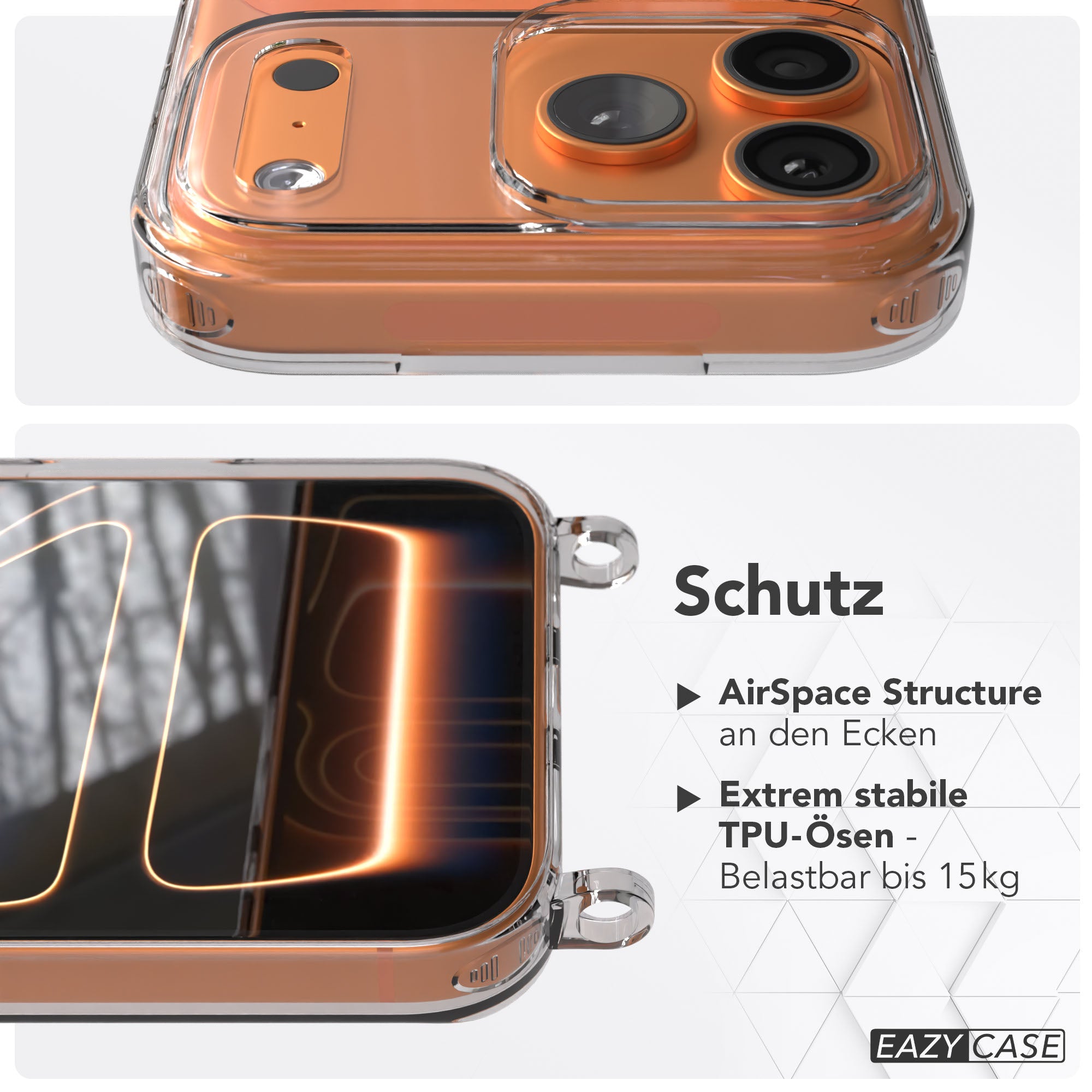 iPhone 17 Pro Max Schutzhülle mit Befestigungsösen für Handyketten TPU transparent