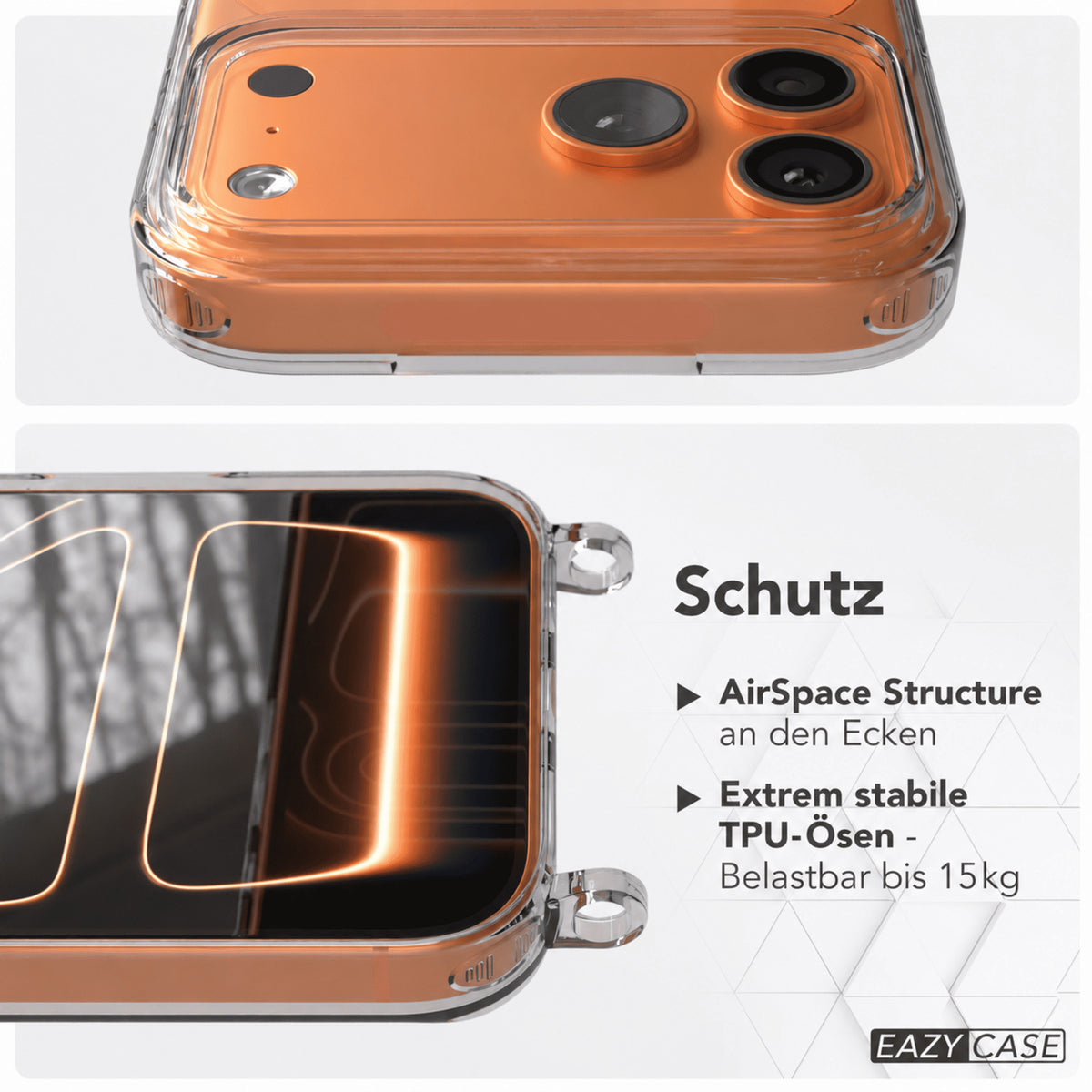 iPhone 17 Pro Max Schutzhülle mit Befestigungsösen für Handyketten TPU transparent