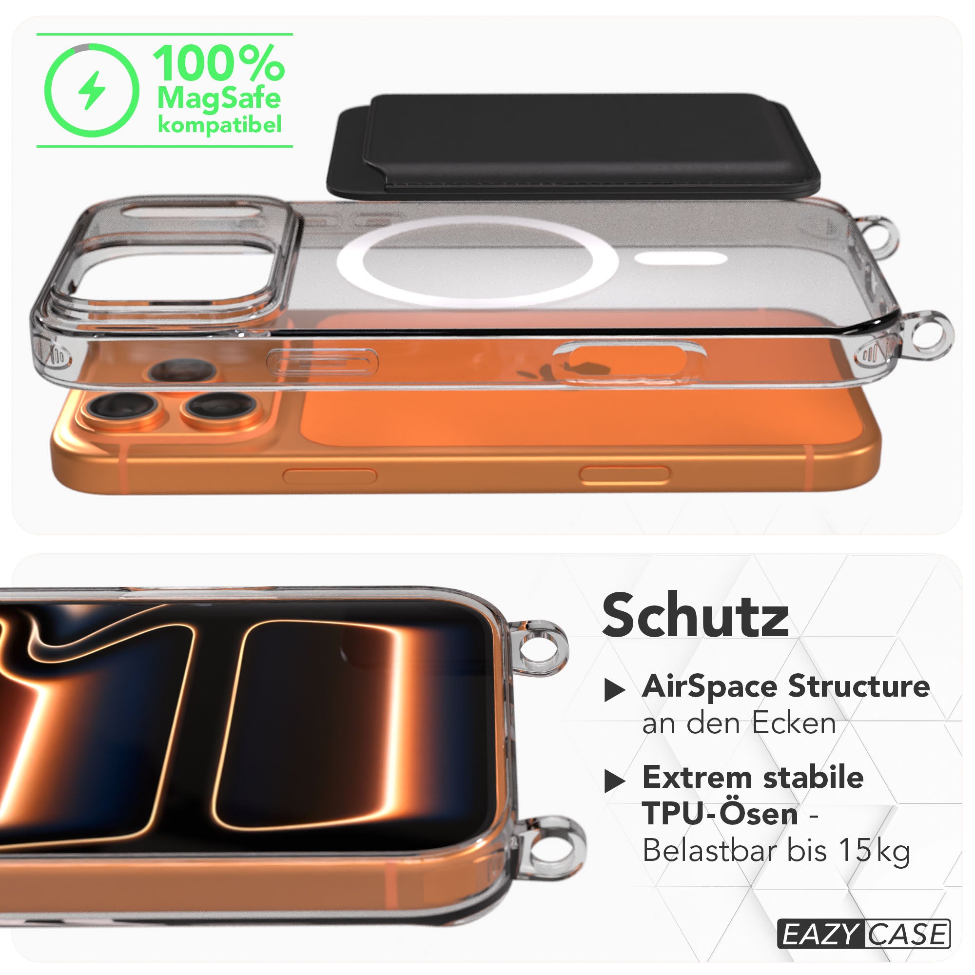 iPhone 17 Pro Max TPU Hülle mit Handyketten Ösen und MagSafe Magnetring