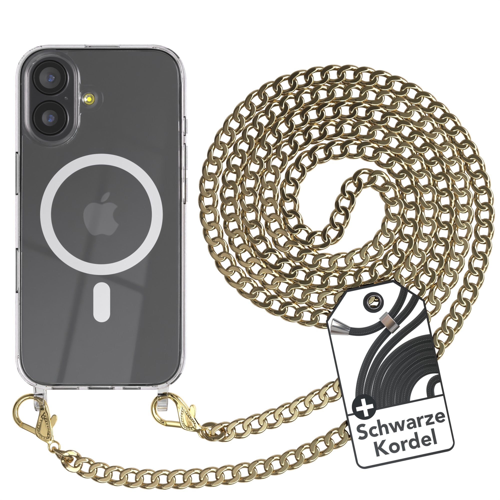 iPhone 17 Hülle mit Metallkette + Schwarze Kordel mit MagSafe