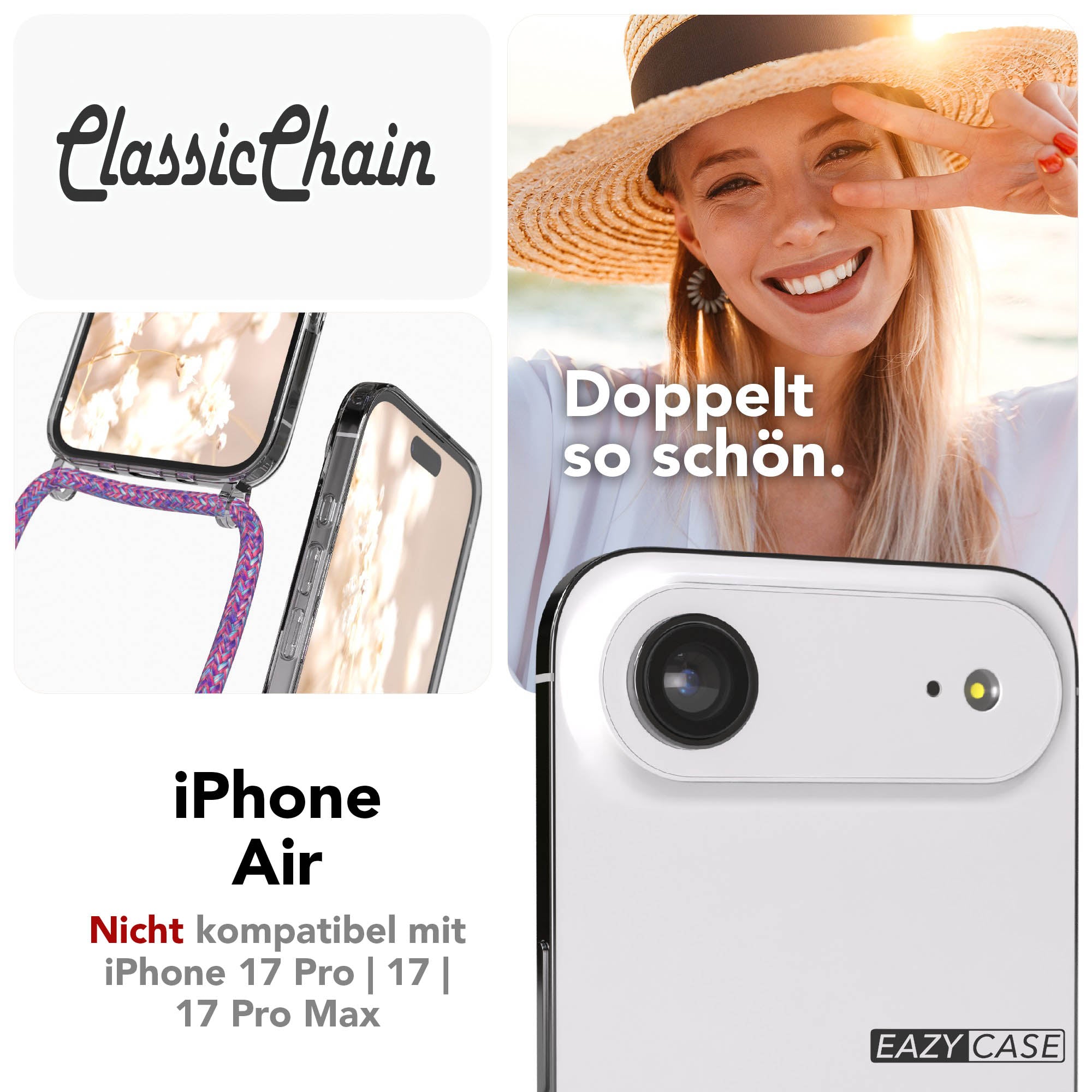 Apple iPhone Air transparente Handykette mit verstellbarer Kordel TPU Hülle