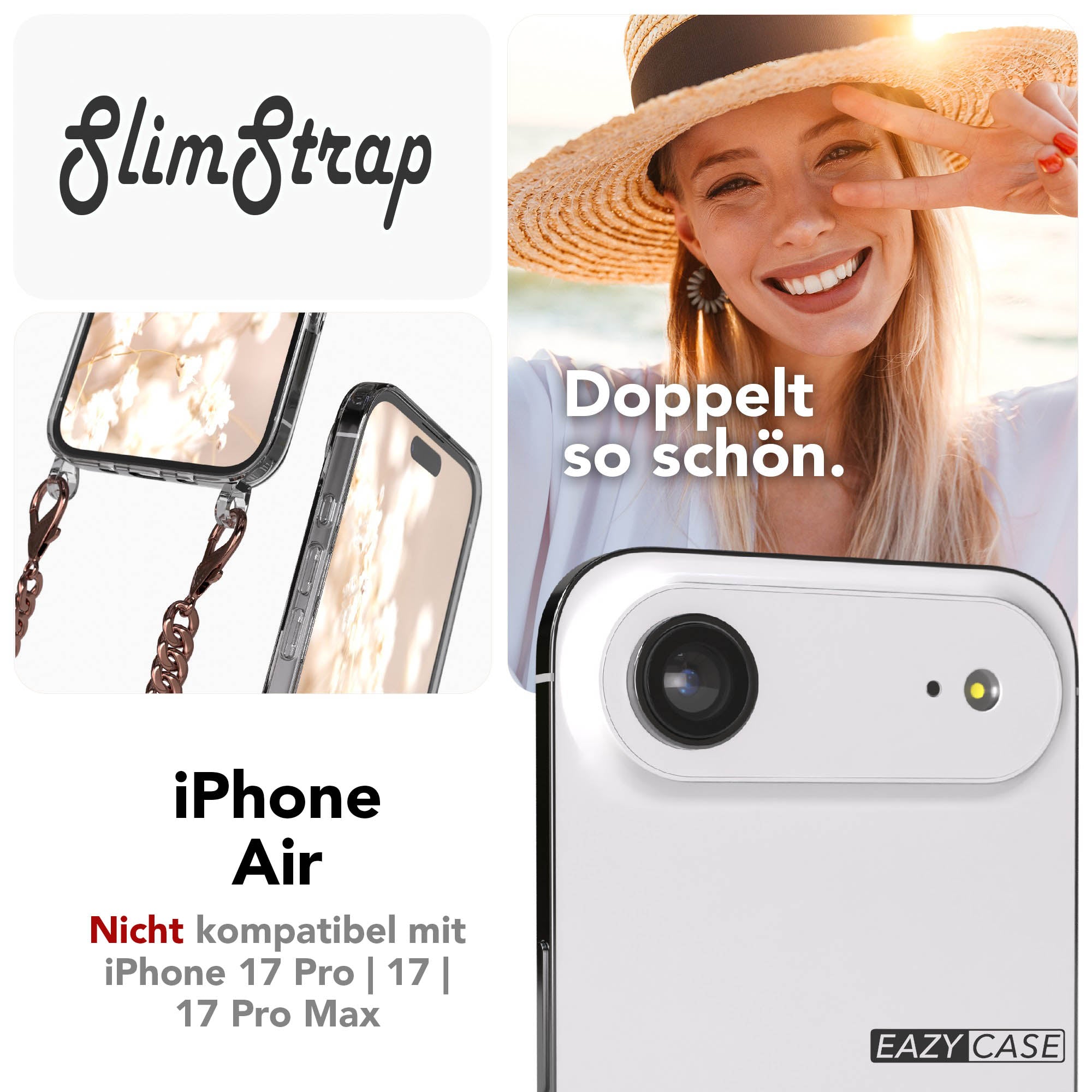 iPhone Air Handykette TPU Hülle mit Metallkette und schwarzer Kordel