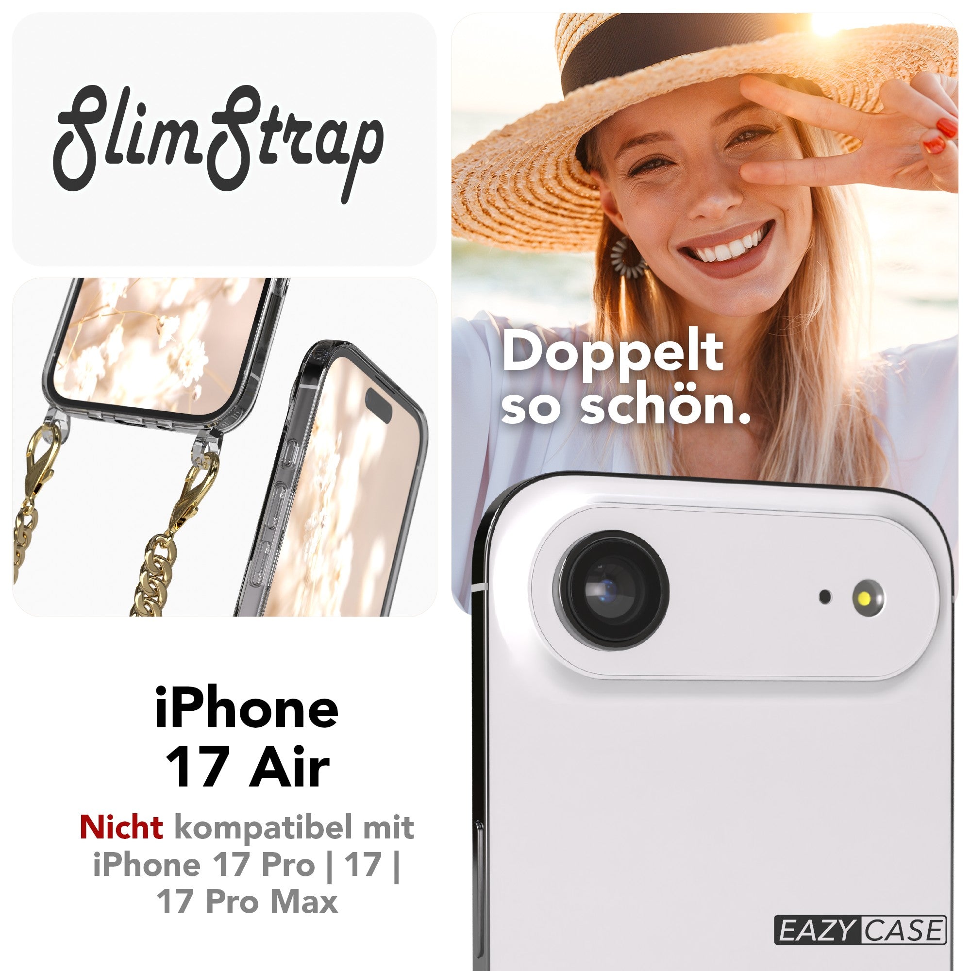 iPhone Air Hülle mit Metallkette + Schwarze Kordel mit MagSafe