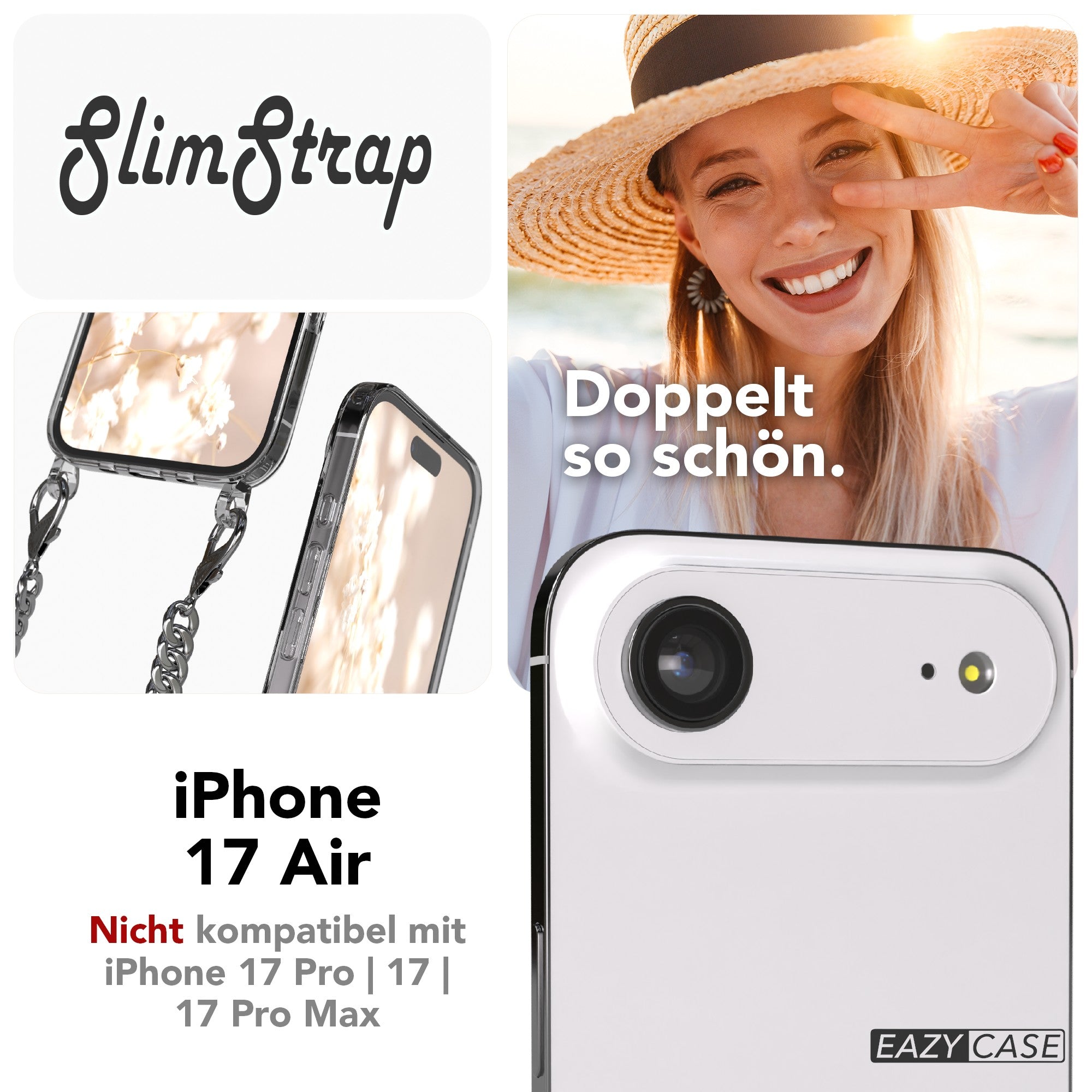 iPhone Air Hülle mit Metallkette + Schwarze Kordel mit MagSafe